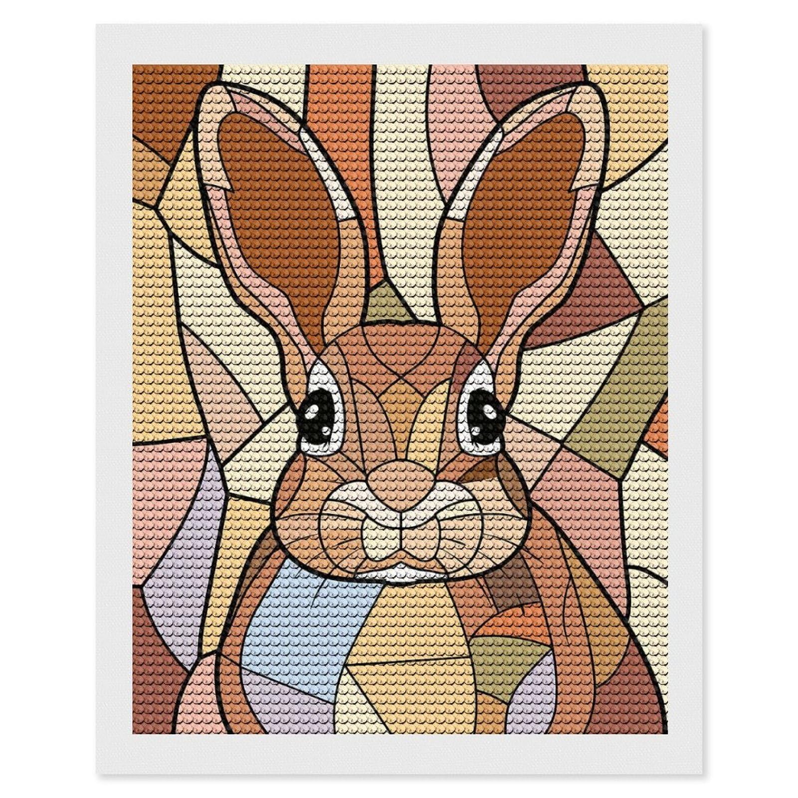 Junmoney Stained Glass Rabbit Portrait Diamond Painting Kit 16"x20", Easy Handmade Project, Cosy Home Accent, for Craft Lovers, Holiday Gift Idea