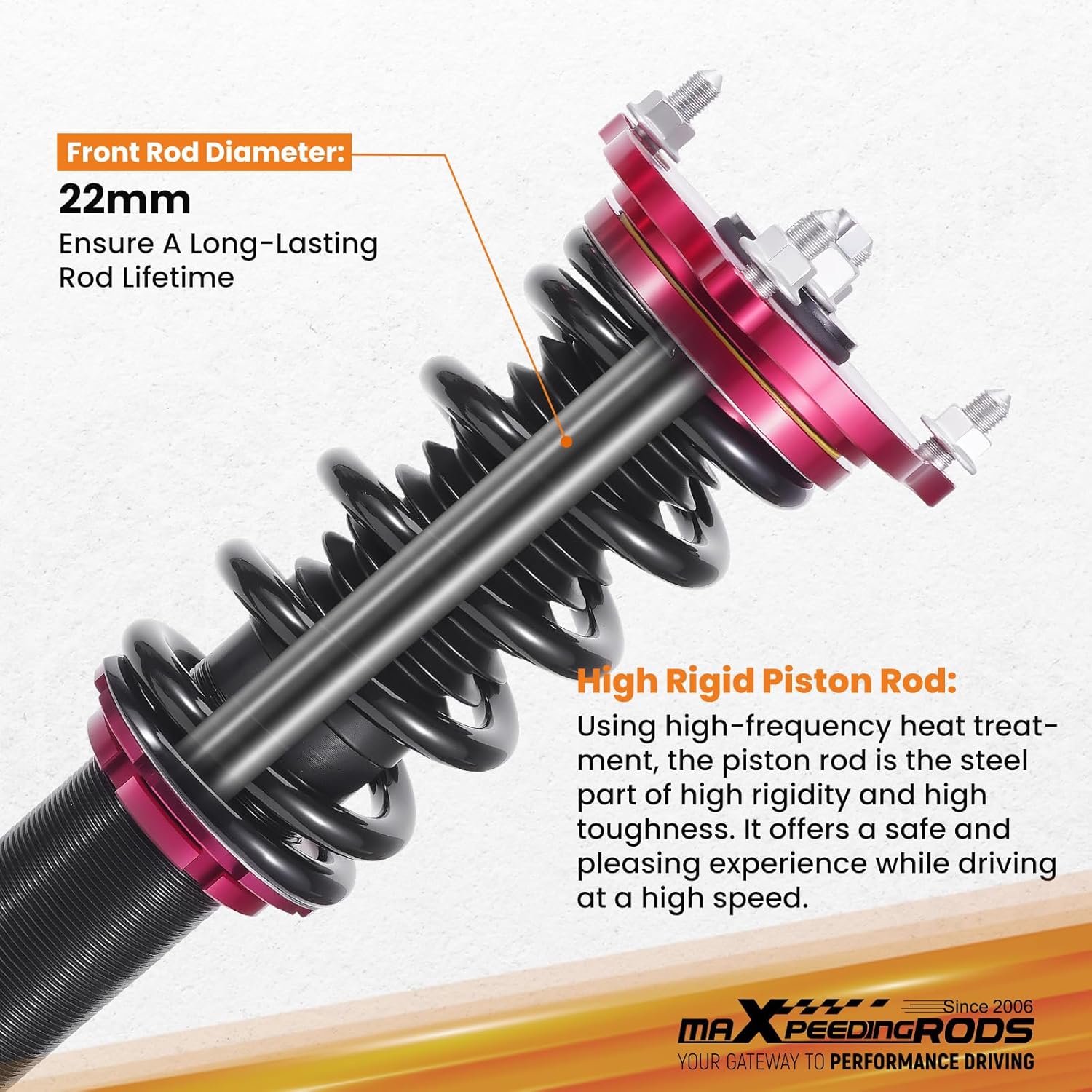 maXpeedingrods Coilovers for Honda Accord CV1/CV2/CV3 2018-2022, Height Adjustable Coilovers Suspension Kit, Preset Damping Shock Absorber Struts Lowering Kit Red