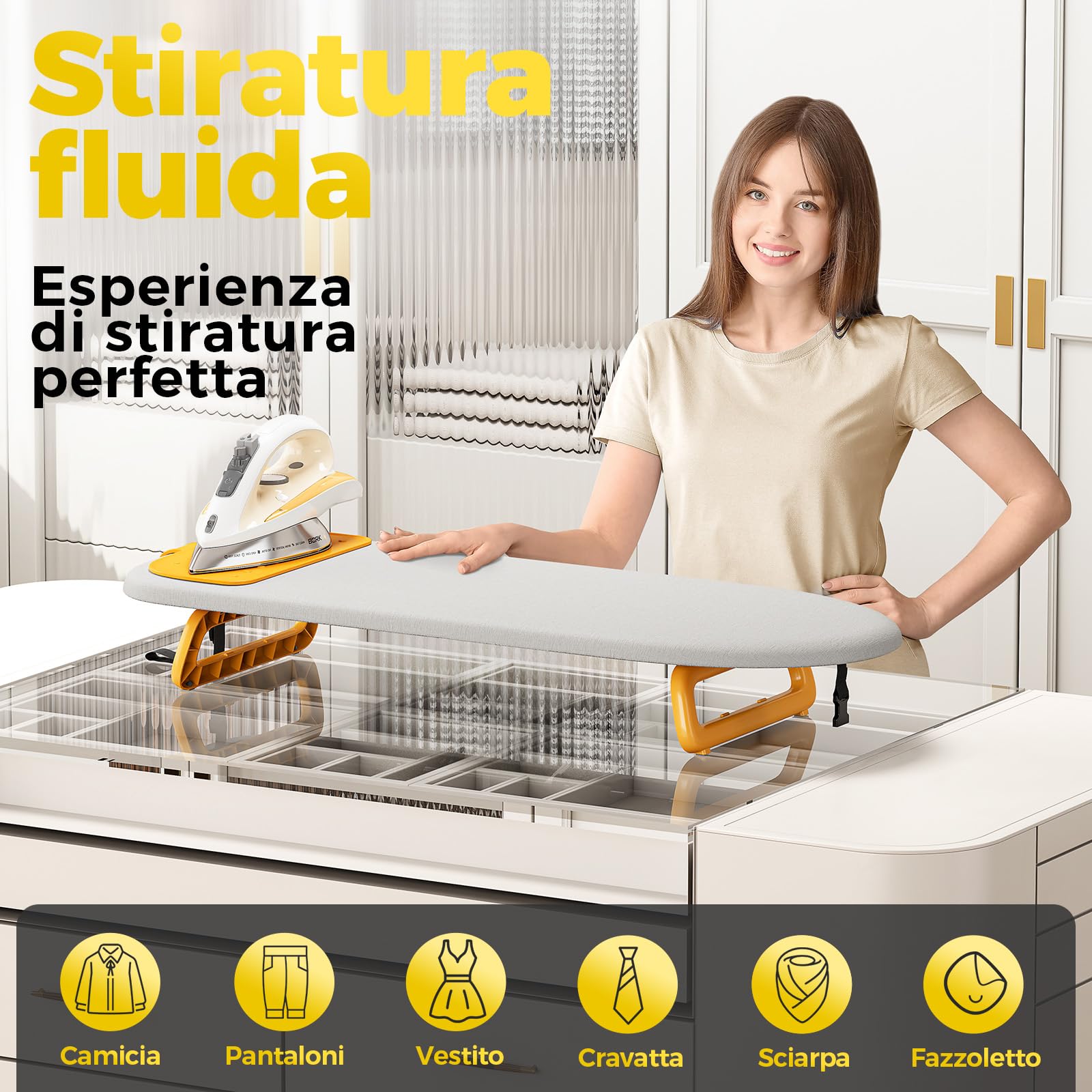 KINGRACK Asse da stiro, con cuscinetto isolante, pieghevole, Grigio