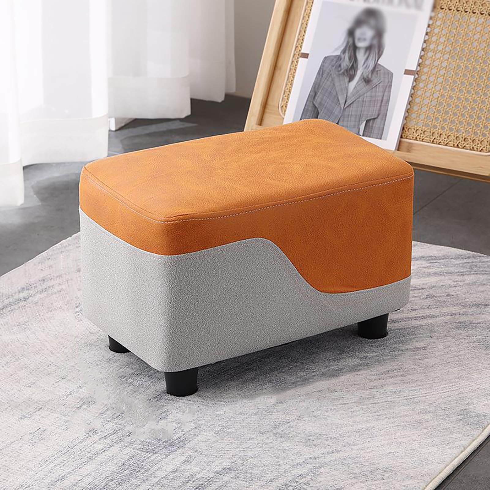Repose-pieds ottoman en bois salon - tabouret de canapé 26 cm
