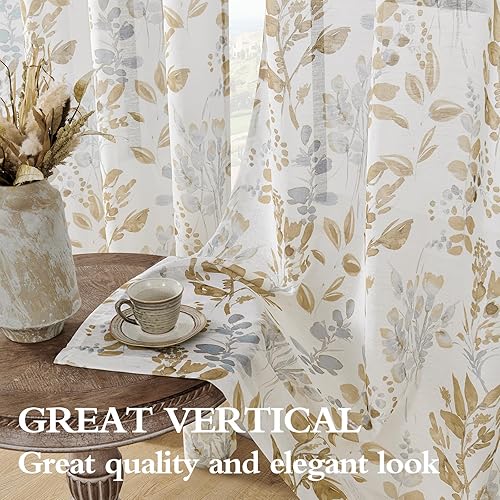 Miniatura 4 de Cortinas florales de 96 pulgadas de largo para sala de estar, cortinas semitraslúcidas que filtran la luz, cortinas de campo impresas con ojales en