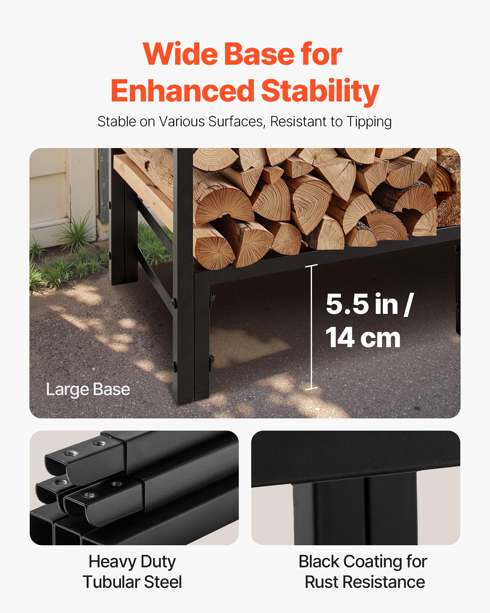 VEVOR Support à bois de chauffage avec housse imperméable, range-bûches extérieur en métal, 1220 x 320 x 1180 mm, charge maximale 181,4 kg, couverture partielle, thermolaqué, pour terrasse, vérandas