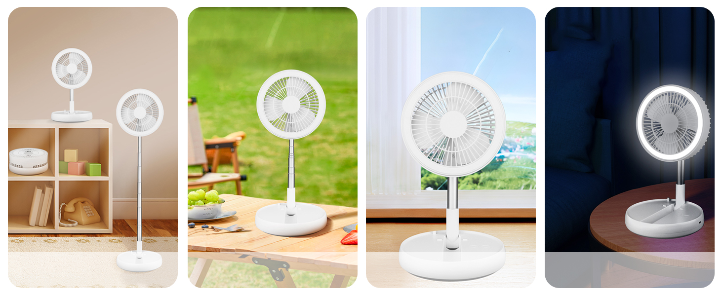 扇風機DCモーター4段階風量調節折り畳み式、リモコン付きLED照明付き Amazon | 【壁掛け扇風機】 扇風機 dcモーター 卓上 コードレス