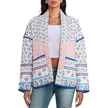 ジャケット・アウター HERENCIA High neck quilted knit coat HzDazrl Women Floral Quilted Jacket Cardigan Long Sleeve