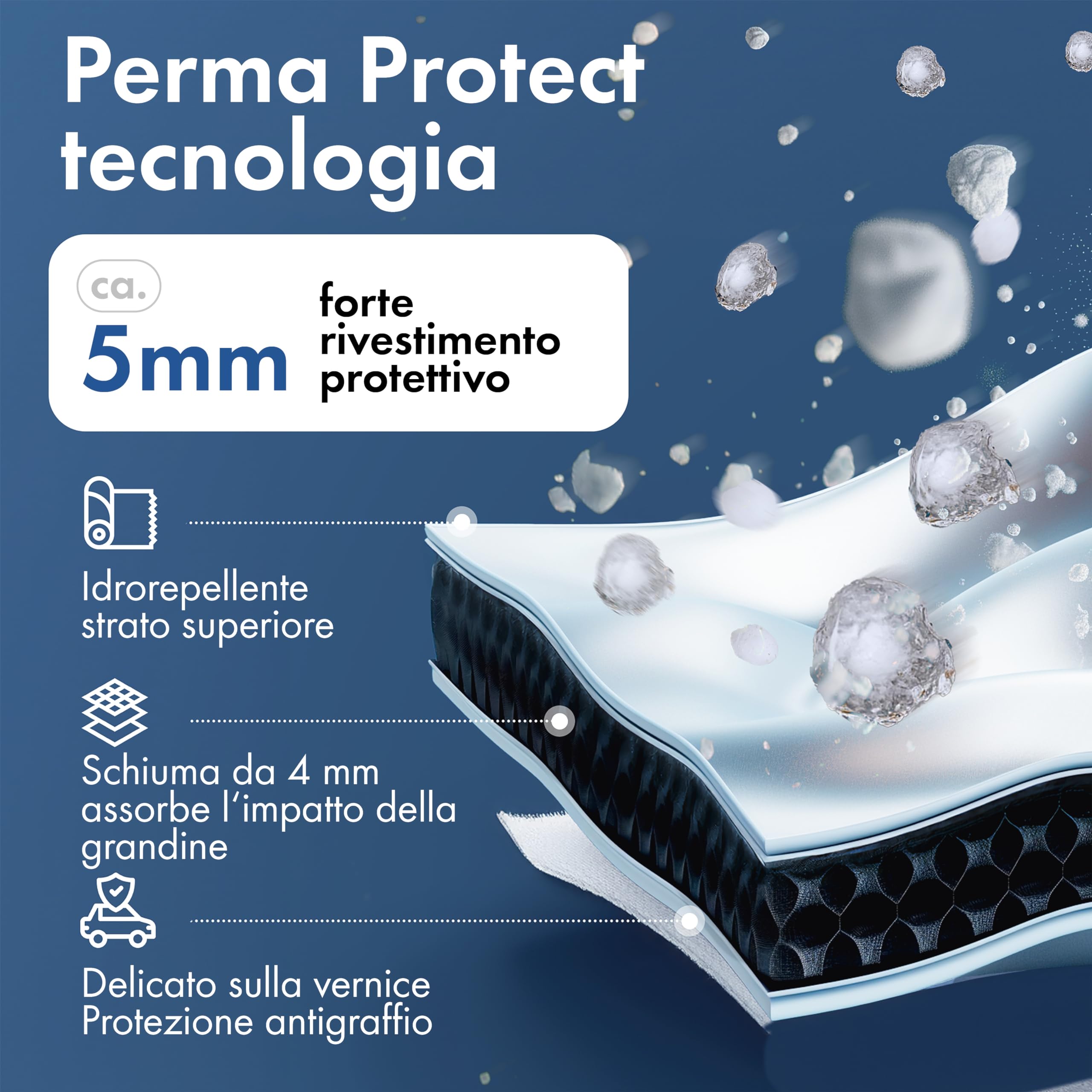 WALSER telo antigrandine per auto, Perma Protect, copertura per auto antigrandine con migliore qualità-prezzo*, telo protettivo idrorepellente, Copriauto traspirante M