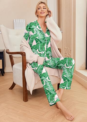 Miniatura 4 de Ekouaer - Conjunto de pijama de manga larga para mujer, ropa suave de dormir y de descanso con botones, tallas XS a XXL