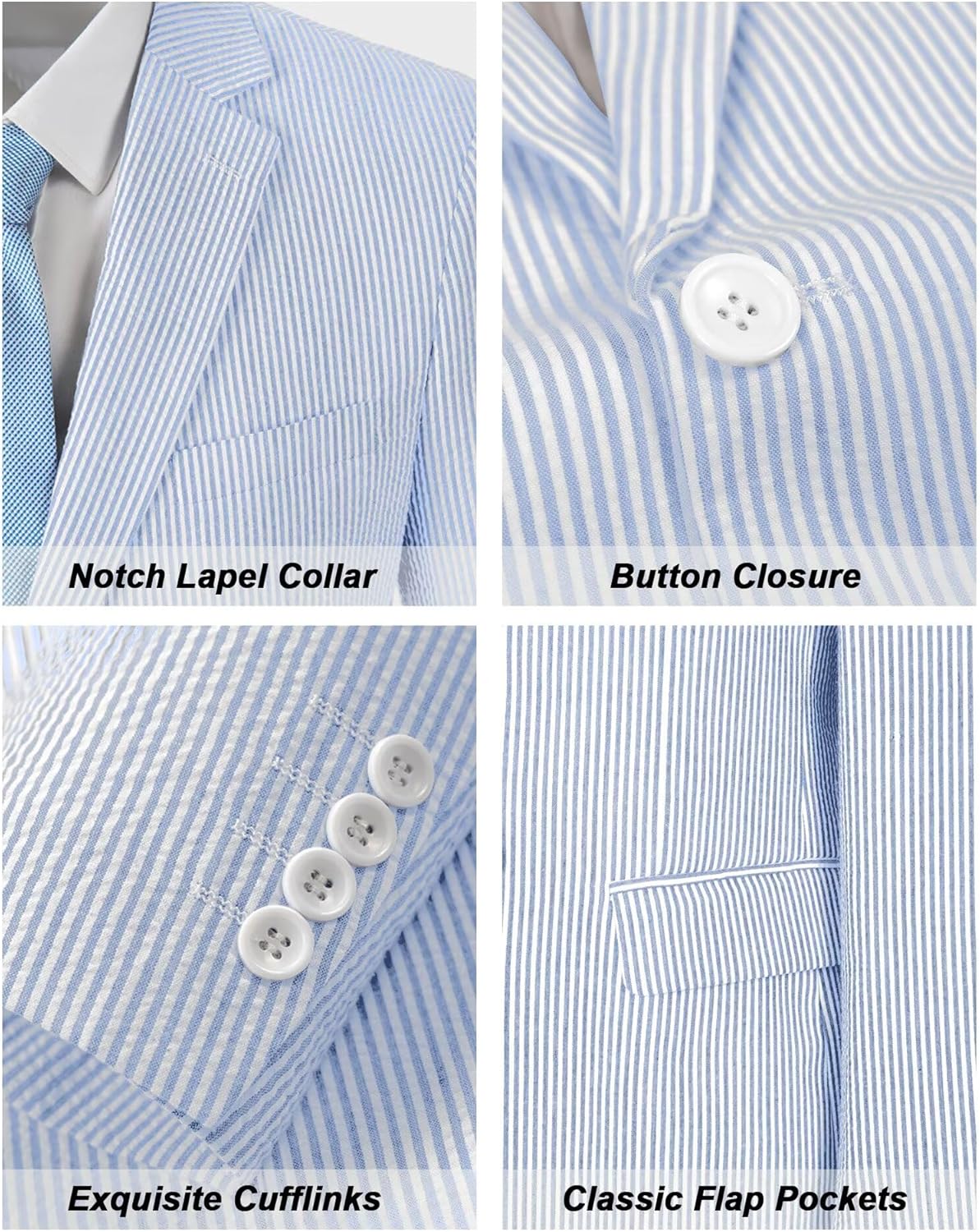 Seersucker Mens Suit 2 Piece Slim Fit Stripe Suits Tuxedo Blazer Jackets Pants Set Summer Beach Wedding Outfit for Men - Image 4