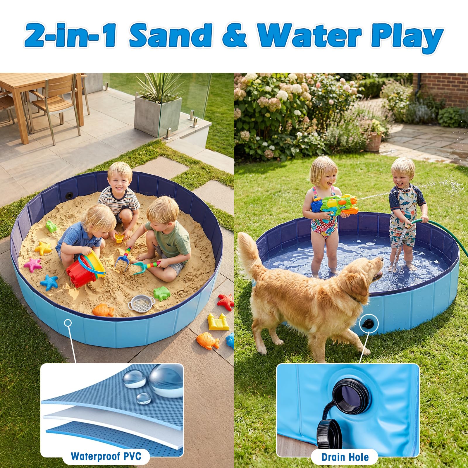 Faltbarer Sandkasten für Kinder, groß, 121,9 x 121,9 cm, Sandkasten-Spielzeug für Kinder im Alter von 3–8 Jahren, tragbarer Outdoor- und Indoor-Sandkasten für Hinterhof, Balkon, Strand, Camping