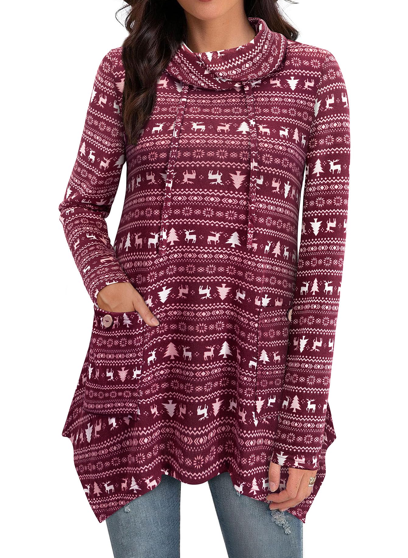 Bulotus Womens Sweaters 2025 Winter Cowl Neck Long Asymmetrical Tunic Sweaters for Leggings Holiday Vacation Tops