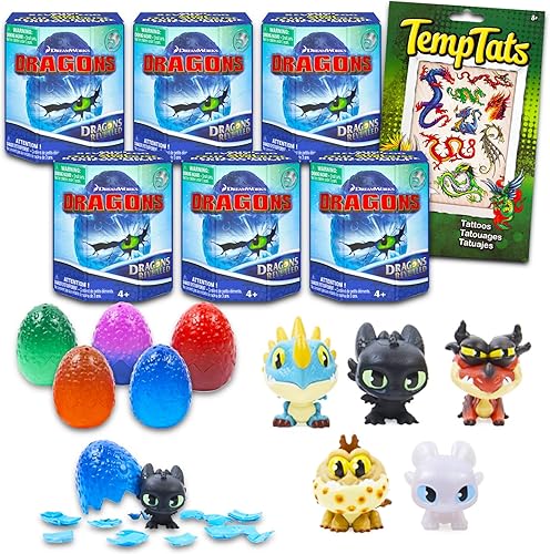 How to Train Your Dragons Mini Reveal Toy Set Surprise DreamWorks Dragons Toys Bundle con 6 huevos misteriosos más tatuajes temporales para niños