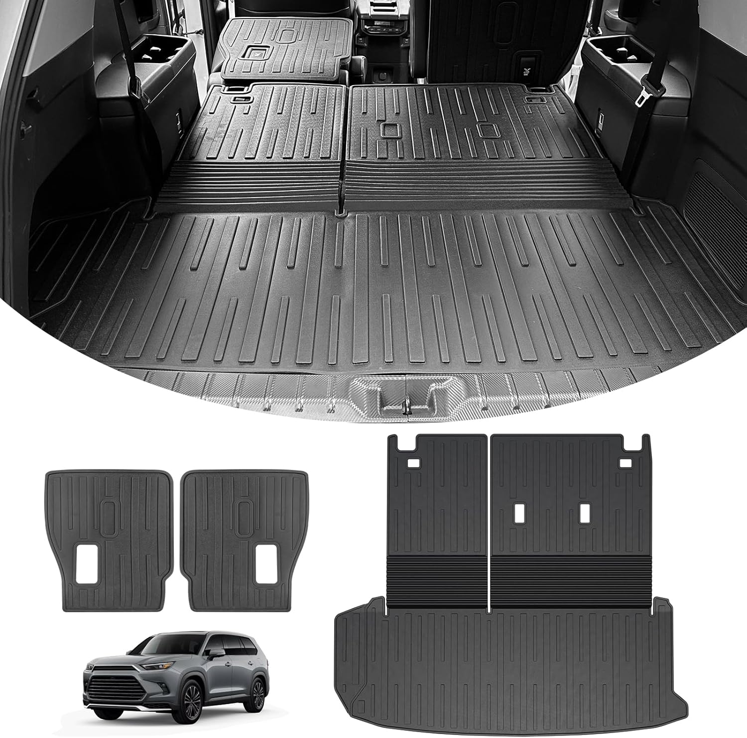 Trunk Mat & Backrest Mat & 2nd Row Seat Backrest for Toyota Grand Highlander 2024-2026(7 Seater Only), All Weather TPE Cargo Liner, Waterproof Scratch-Resistant Full Coverage Cargo Mats