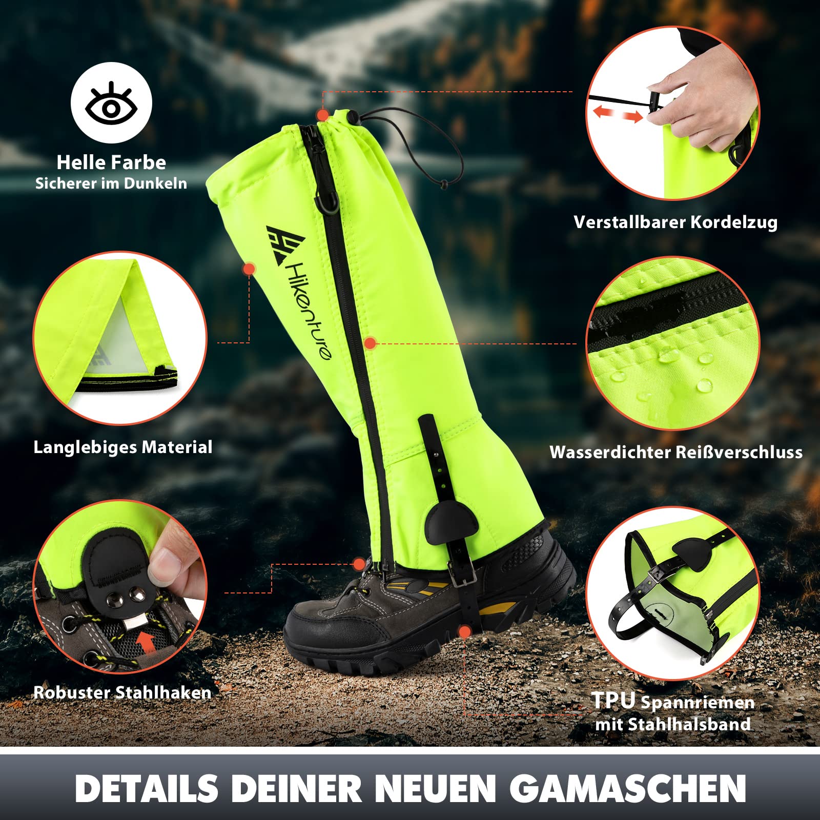 HIKENTURE getry trekkingowe, polowania, jazda na rowerze, getry dla mężczyzn i kobiet, wodoodporne getry przeciwdeszczowe, getry outdoorowe chronią spodnie i buty przed śniegiem, deszczem/owadami