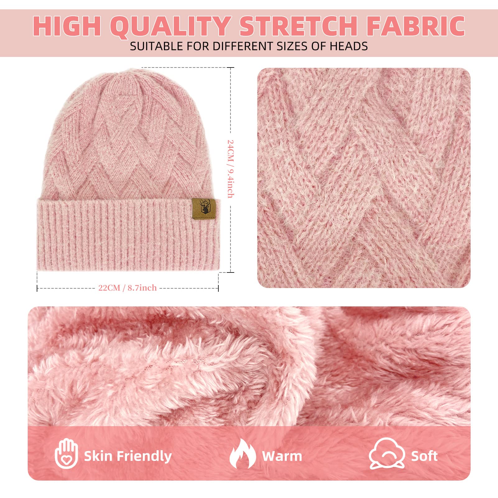 Bonnet et Gants pour Femme Gants Tactiles Thermiques et Bonnet Hiver Chaud en Doublé Polaire pour Femme