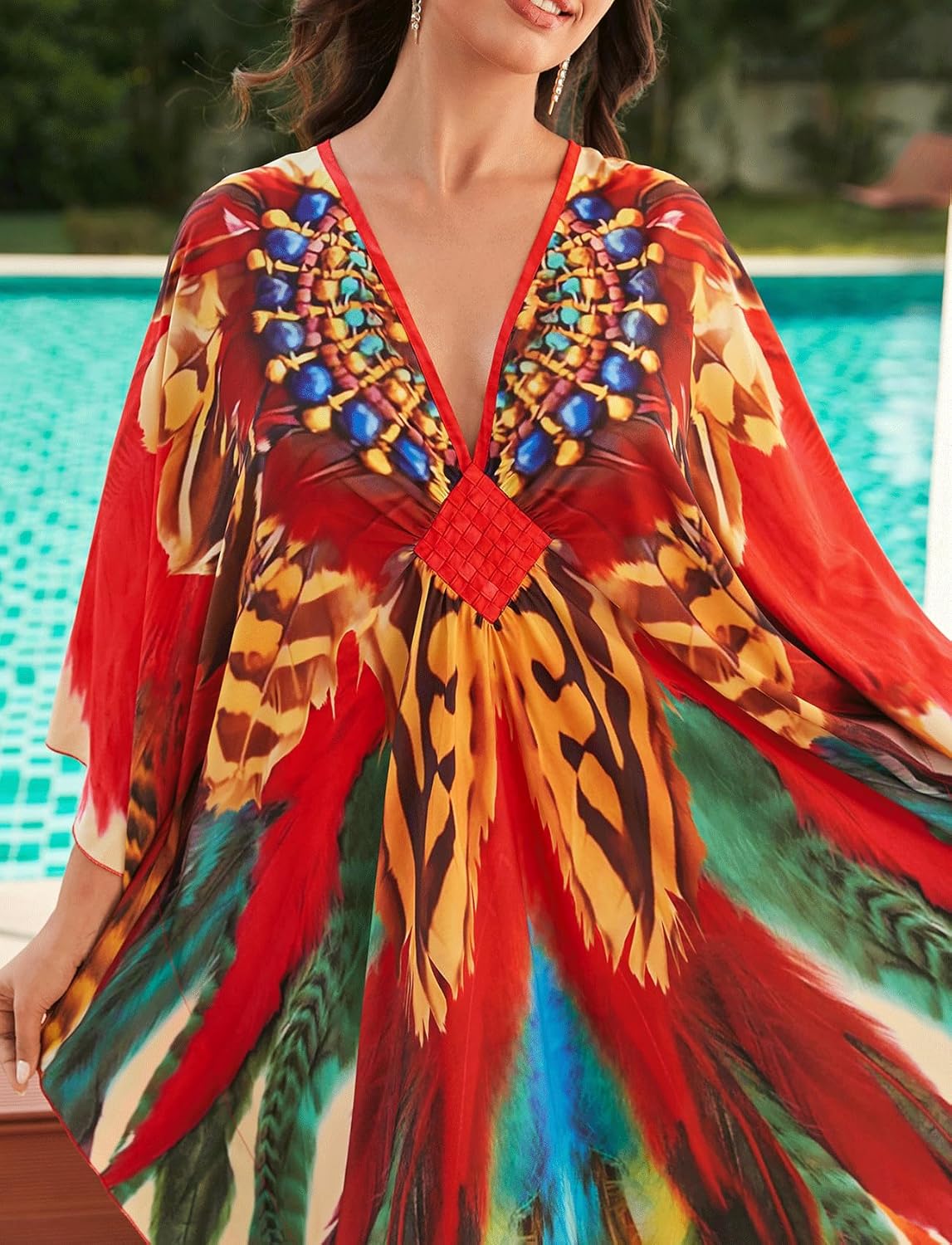 Kaftan Dresses for Women Plus Size Batwing Sleeve Caftans Long Bathing Suit Cover Up Maxi Beach Dress Loungewear - Image 6