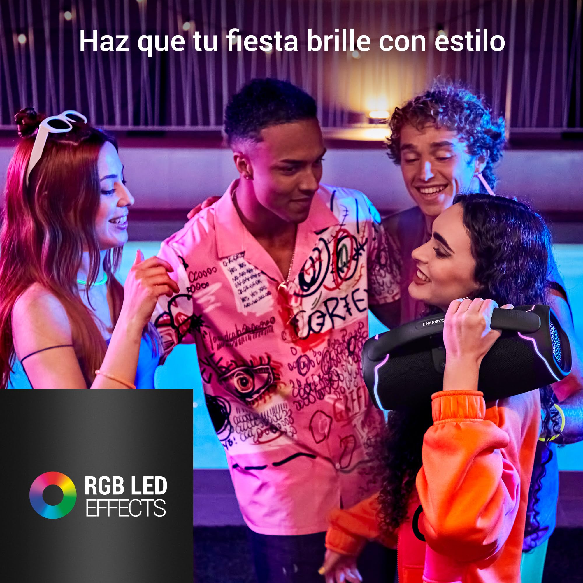 Energy Sistem TempoRave Altavoz Bluetooth Potente 80W con Deep Bass Bluetooth 5.3 True Wireless Stereo IPX6, 15H de bateria Luces LED RGB y MP3 USB/microSD