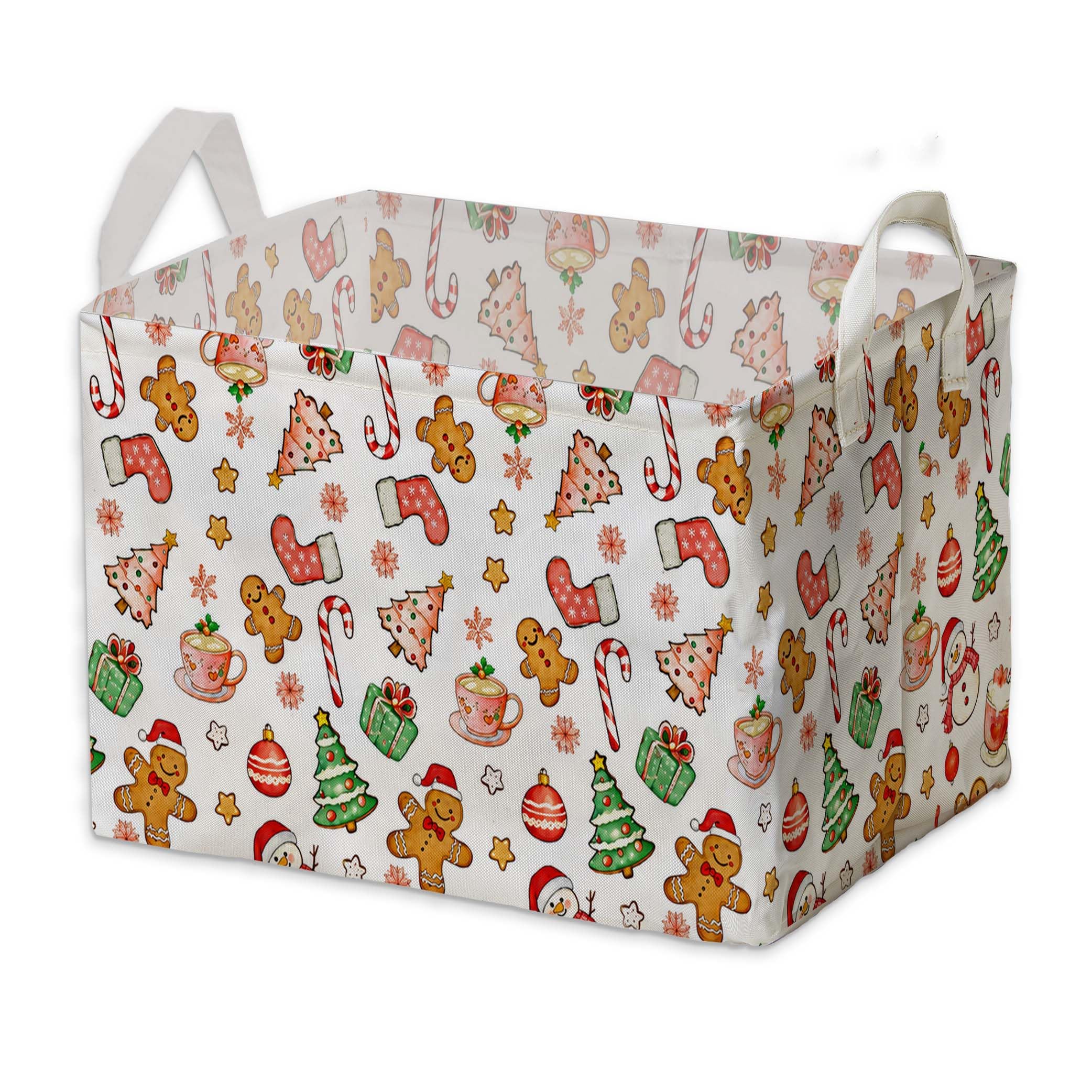 Cute Christmas Gingerbread Storage Baskets, Candy &amp; Christmas Tree Empty Gift Baskets, Winter Large Square Waterproof Canvas Laundry Hamper With PE Coating, Foldable Toy &amp; Clothes Bins for Bedroom