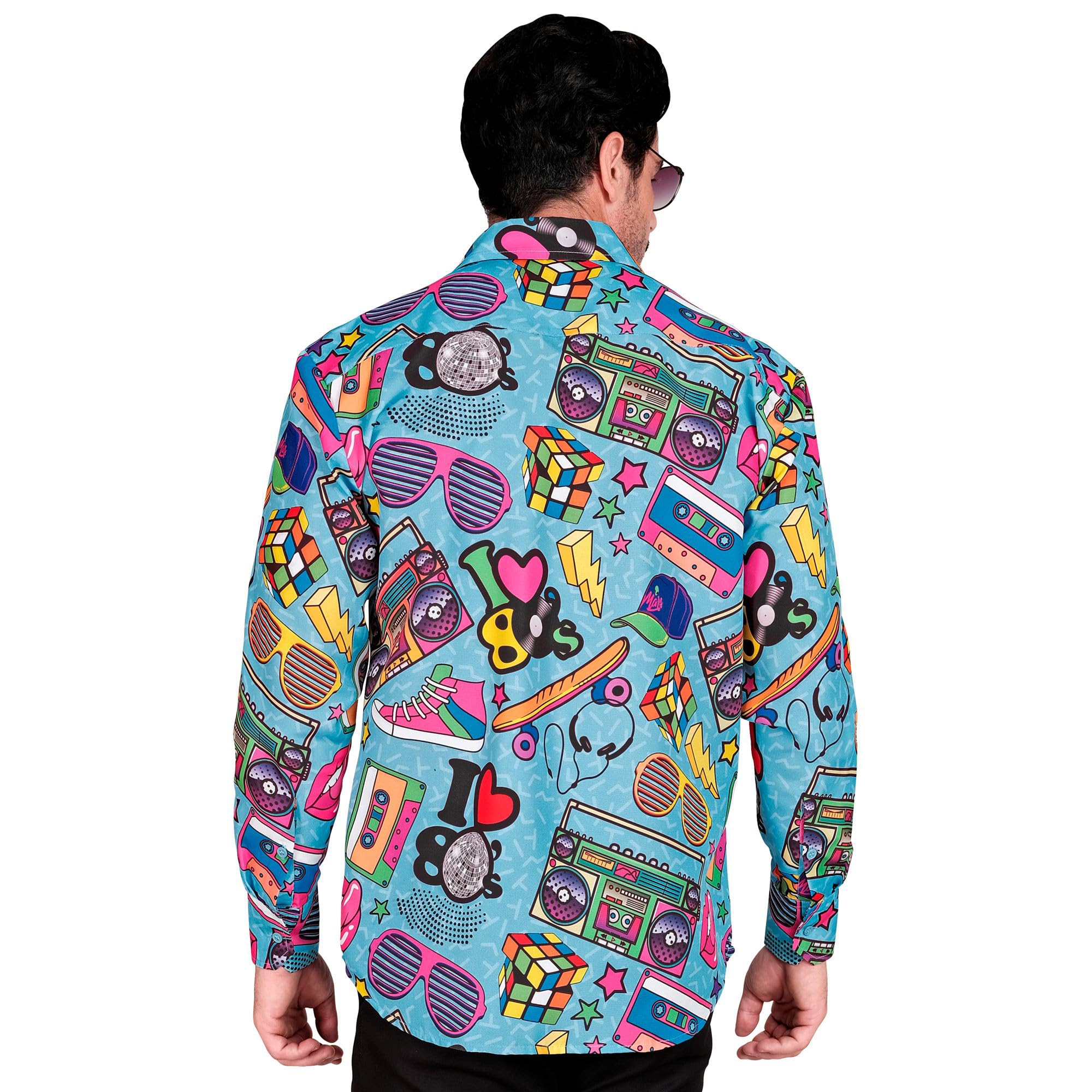 Widmann - Party Fashion Shirt, 80s Outfit, Men's Shirt, Long Sleeve, Showmen, Disco Fever, Multicoloured, L-XL - Image 4