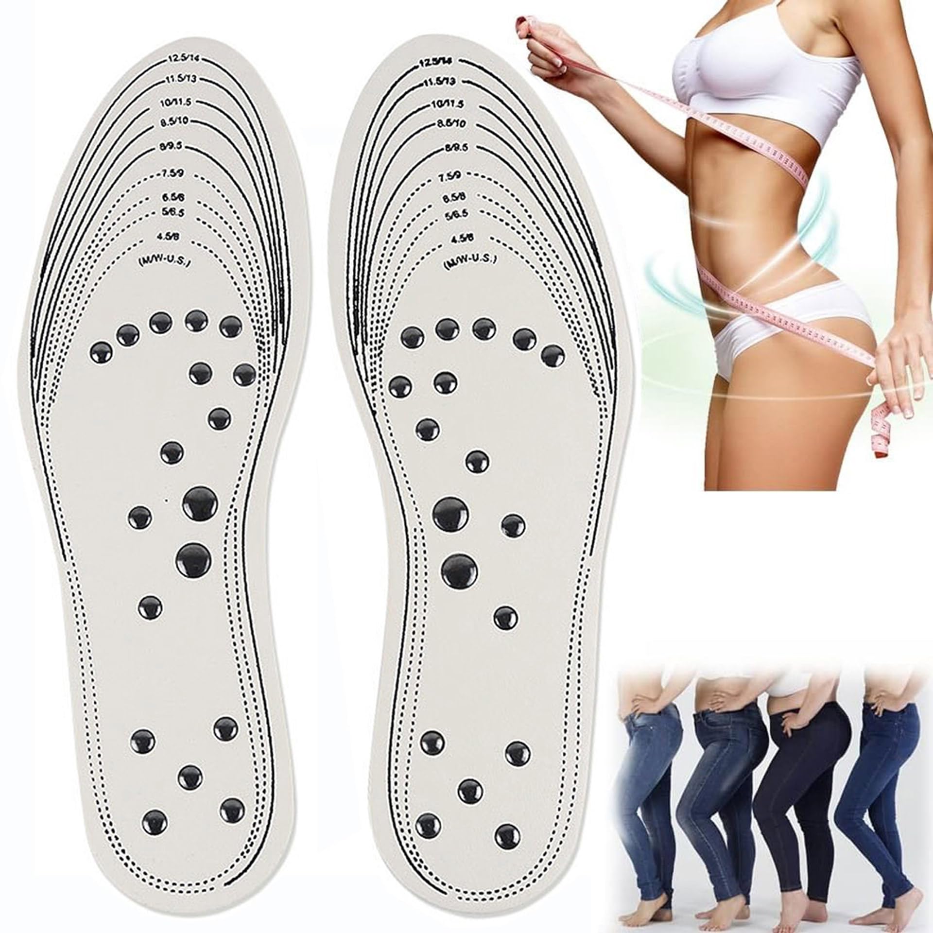 Plantillas Adelgazantes, Plantillas Ortopédicas Para Zapatos, Plantillas Acupresion Adelgazar, Plantilla De Masaje De Pies, Plantillas Adelgazantes Magnéticas Para Hombres Y Mujeres , 3 pairs,White