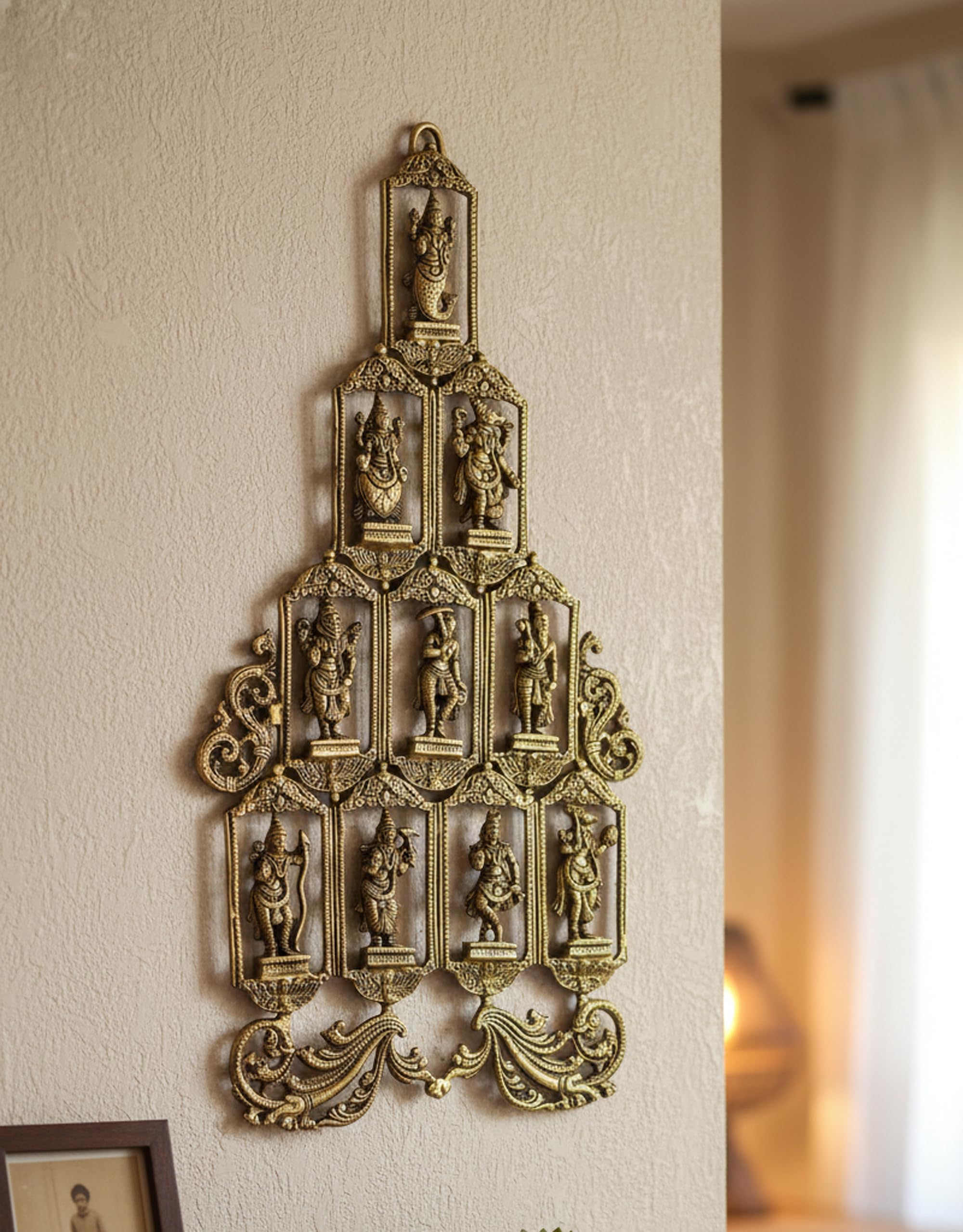 Esplanade Golden - Brass Vishnu Dashavatar (Ten Incarnations Of Lord Vishnu) Wall Hanging (25")
