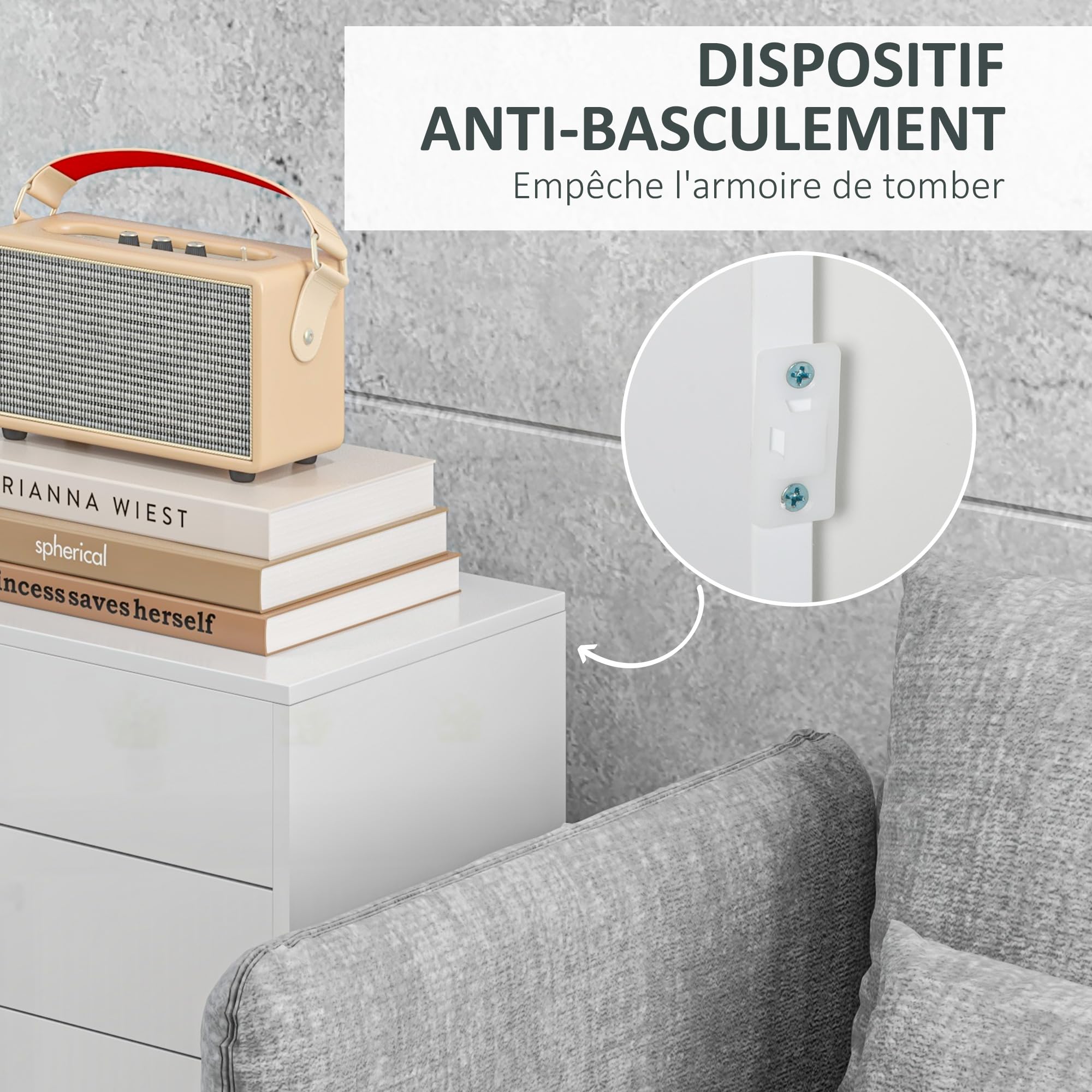 HOMCOM Meuble de Rangement Buffet Commode 79 x 36 x 74 cm Blanc Brillant | Armoire de Rangement, 2 Tiroirs, 2 Placards à Portes, Étagères Réglables, Salon, Chambre, Cuisine