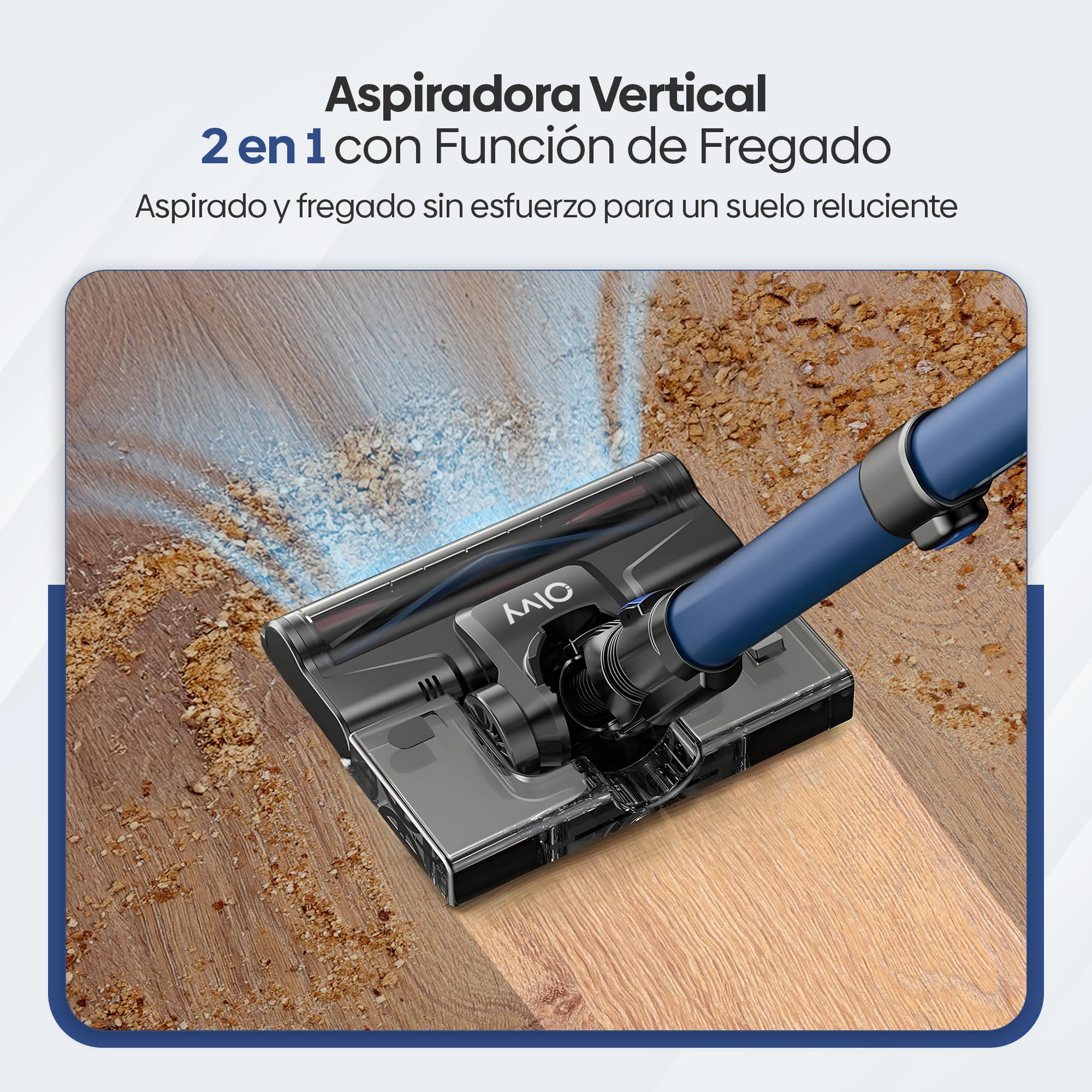 Olvy Aspiradora inalámbrica función de fregado – Aspiradora 2 en 1 sin Bolsa – Potencia de succión de 35.000 Pa, 5 Niveles – Pantalla LED – Ligera con Filtro HEPA y Accesorios