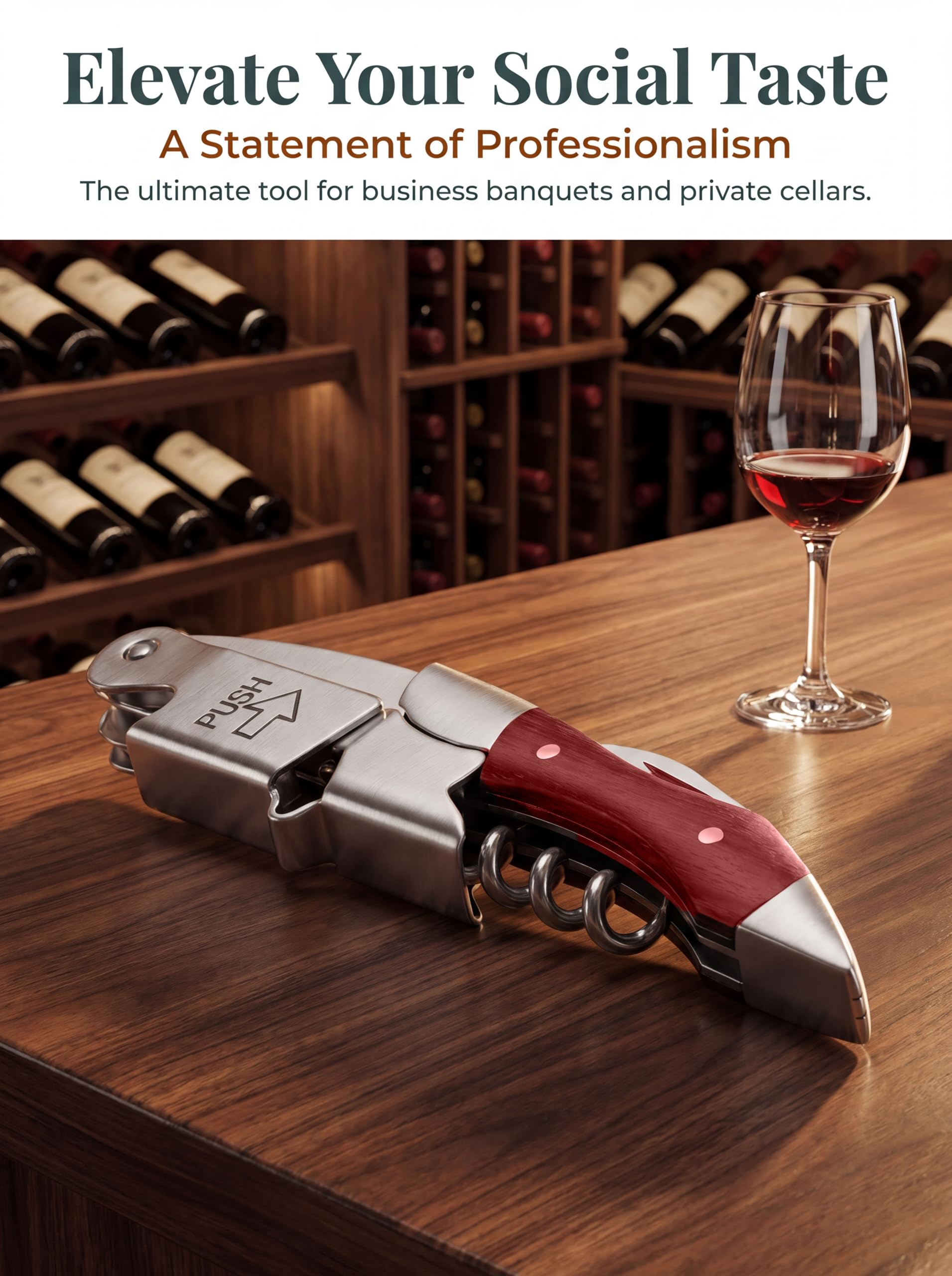 Professioneller Kellner-Korkenzieher, Weinschlüssel für Barkeeper, 3er-Set, mit Edelstahlgriff, Weinöffner für Bar, Restaurant, Kellner, Barkeeper (rotes Holz, 3 Stück)