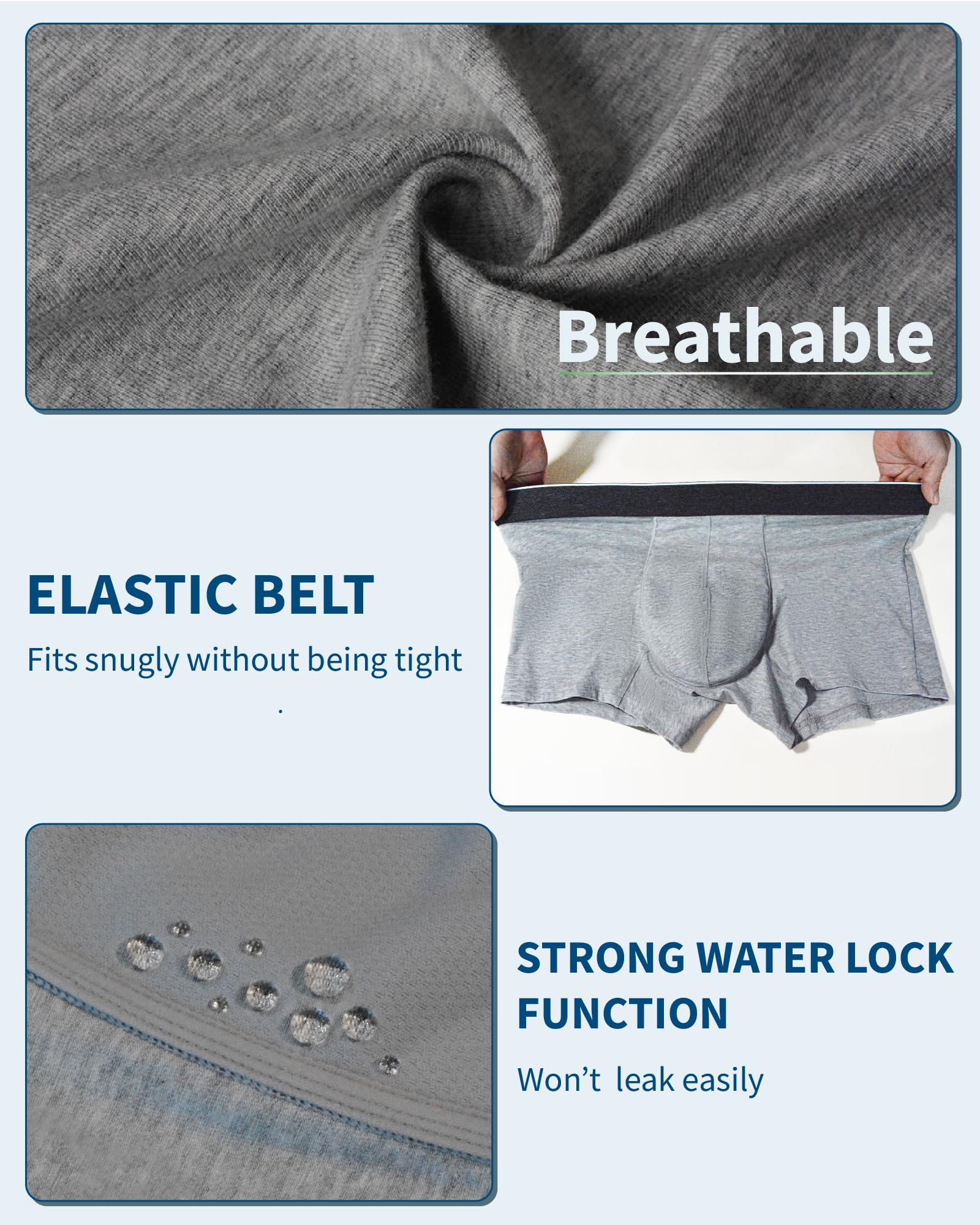 Calzoncillos tipo bóxer lavables para incontinencia para vejiga, absorbentes, a prueba de fugas, para hombres, paquete de 2 (negro-gris, M)