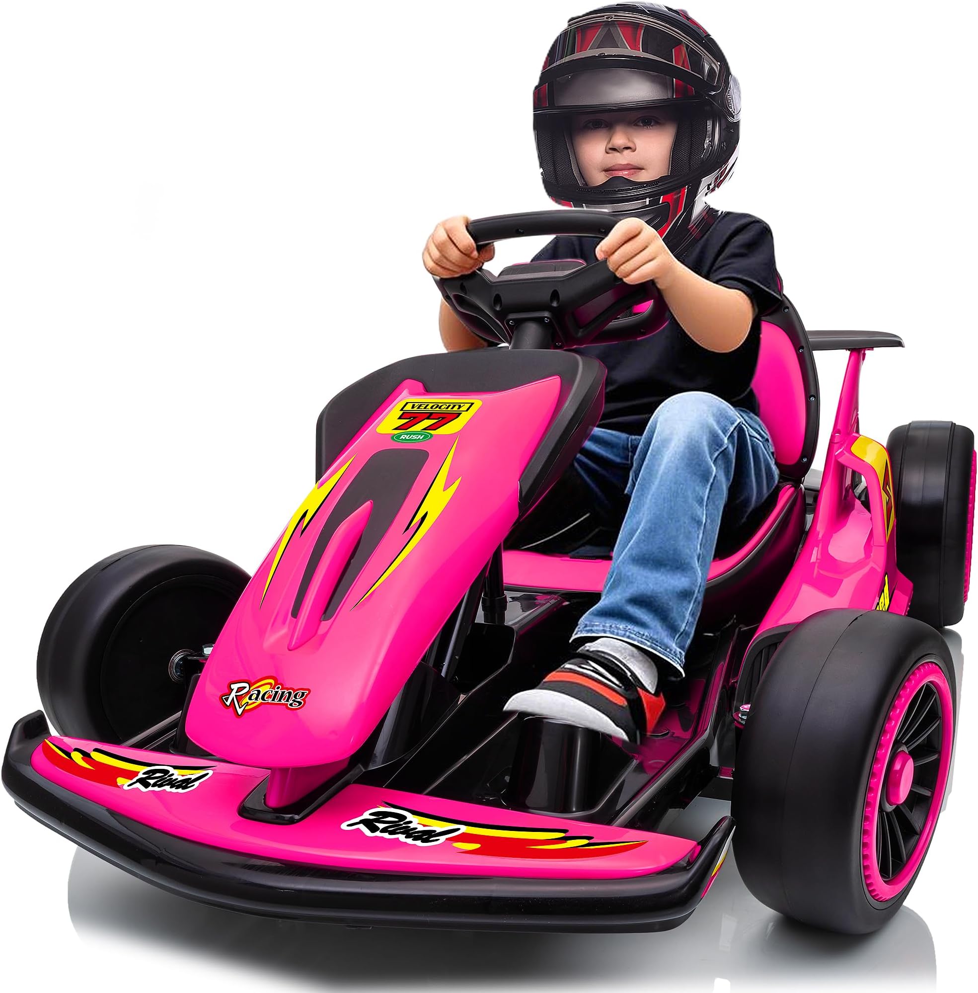 24V Electric go Kart, Drift Kart with 400W Motor, Crazy Go Karts for Kids 6-12, Fast Electric Go-Kart with 4 Speed Mode, EVA Tires, Up to 8.1 MPH, Music, Wireless, High/Low Speed, Rose Red
