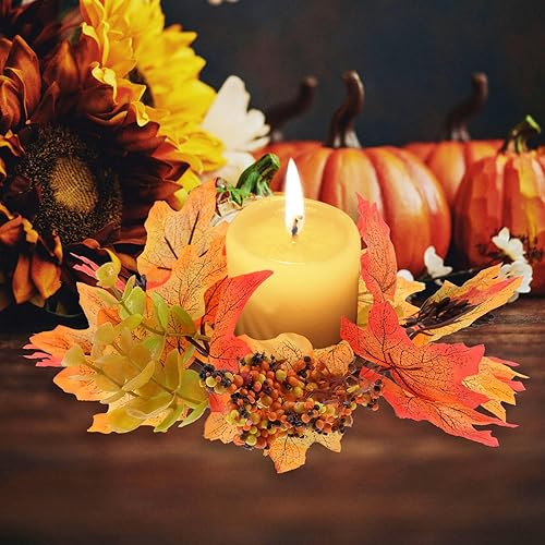 Miniatura 3 de Corona de velas de Acción de Gracias, anillos de vela de otoño, anillo de vela de hoja de arce, cosecha de otoño, día de Acción de Gracias, corona,