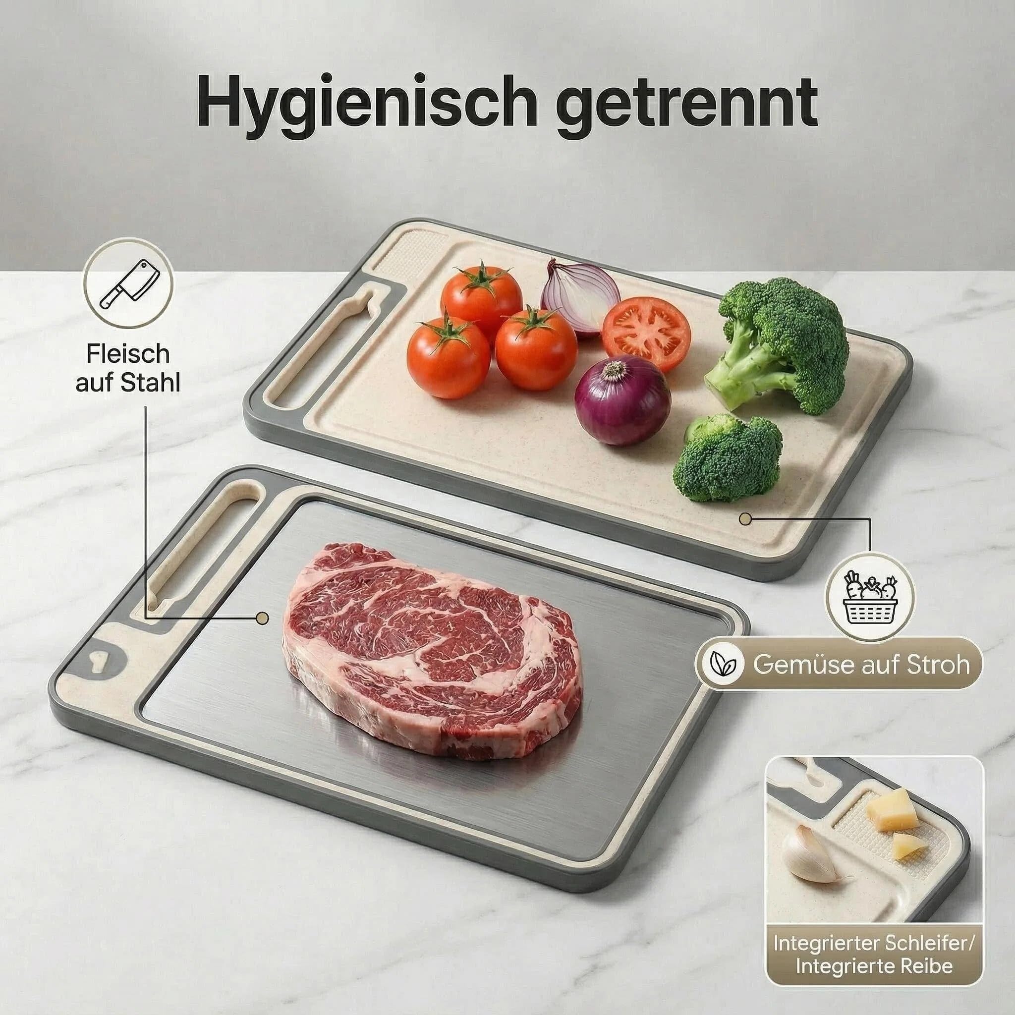 URMONA Acciaio inossidabile 304 e radice di paglia, taglieri da cucina, senza BPA, facile da pulire, accessori da cucina, ideale per cucinare
