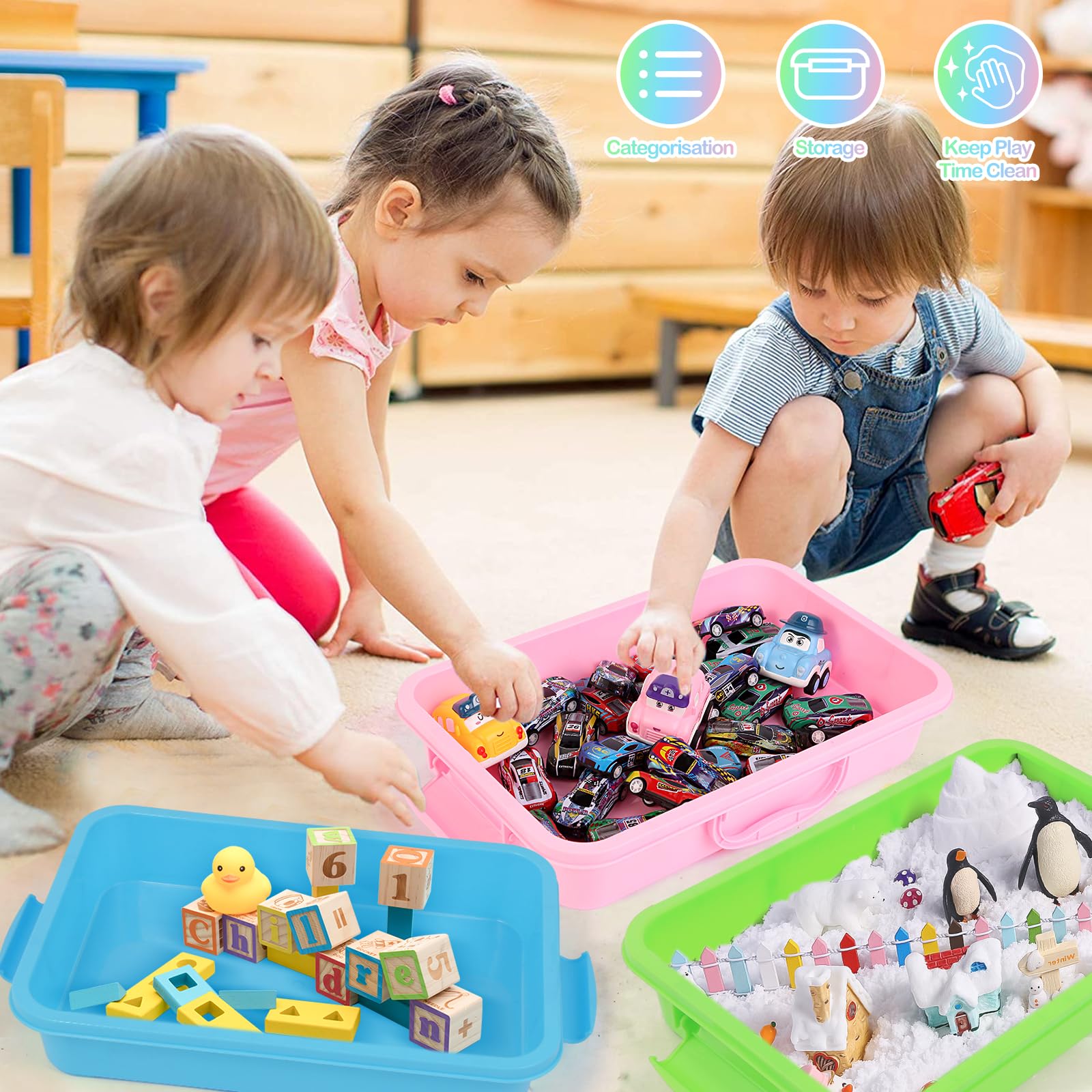 Sensory Bin Speelbak met Deksel Zandbak 2 Stuks 38cm Draagbare Grote Kunststof Bakje Vul met Zand, Water, Kralen en Meer Sensory Bin Speelbak met Deksel Zandbak 2 Stuks 38cm Draagbare Grote Kunststof Bakje Vul met Zand, Water, Kralen en Meer
