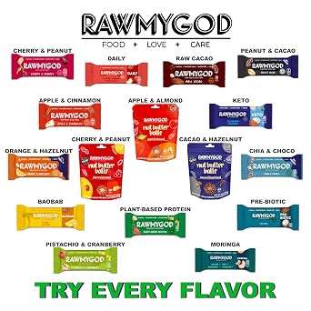 RAWMYGOD Fruit and Nut Bars, Good Source of Protein (4.8g, 12% protein content), Gluten Free, Vegan, No Added Sugar (16 bars, Fruit & Nuts)