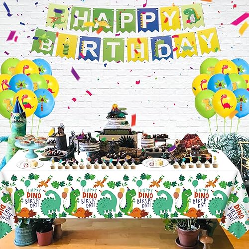 Miniatura 5 de Paquete de 4 manteles de dinosaurio, decoraciones de fiesta de dinosaurios, suministros de fiesta de dinosaurios, 86 x 51 pulgadas, mantel
