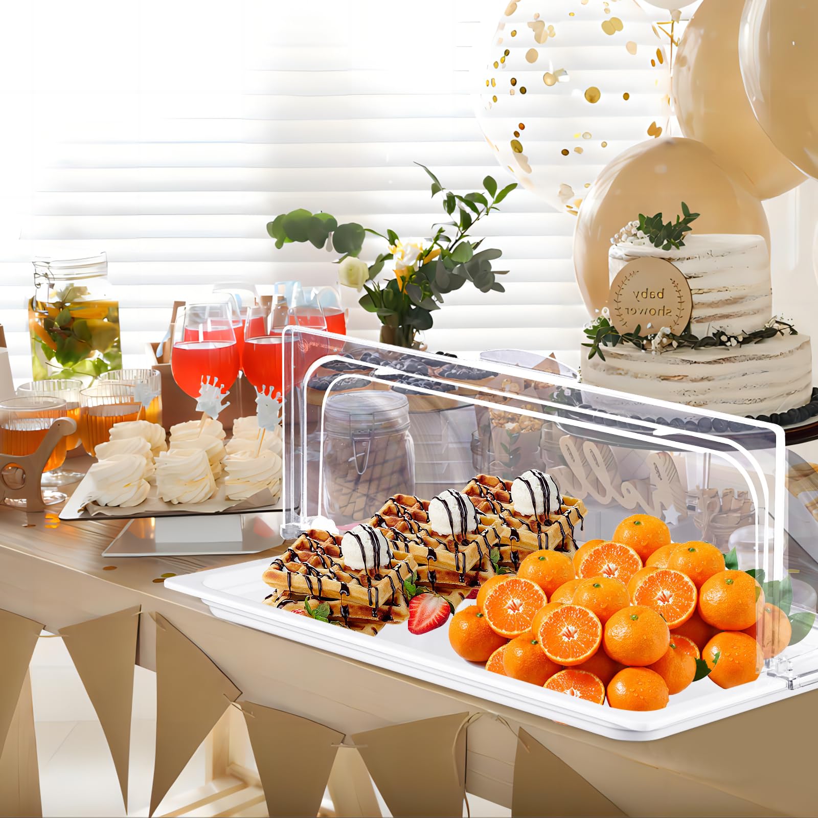 BAOSHISHAN Vetrina per buffet 42 × 28 × 20 cm Vassoio per alimenti con coperchio ribaltabile su un solo lato per l'esposizione degli alimenti
