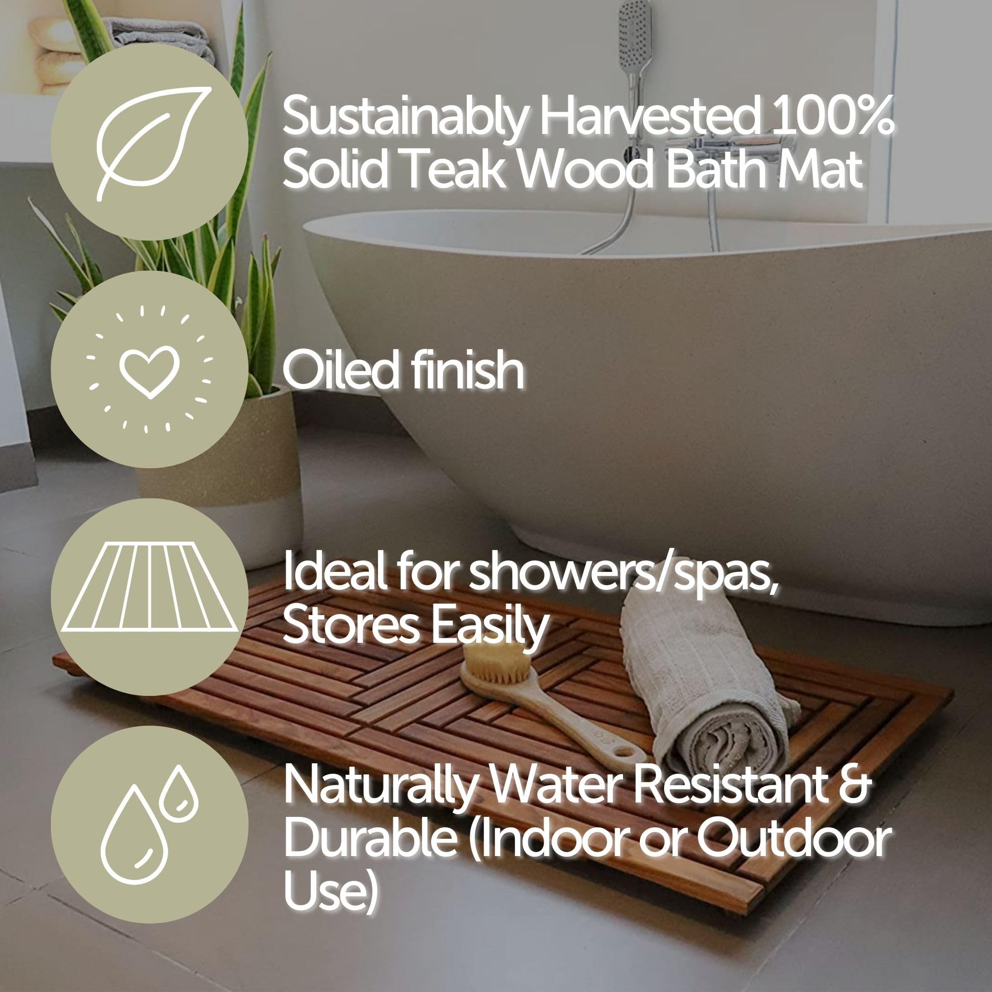 Nordic Style Premium Teak-Dusch- und Badematte für den Innen- und Außenbereich – rutschfeste Holzplattform für Spa, Sauna, Whirlpool – Bodenbelag Dekor und Schutz (101.6x50.8 cm, geölte Oberfläche)