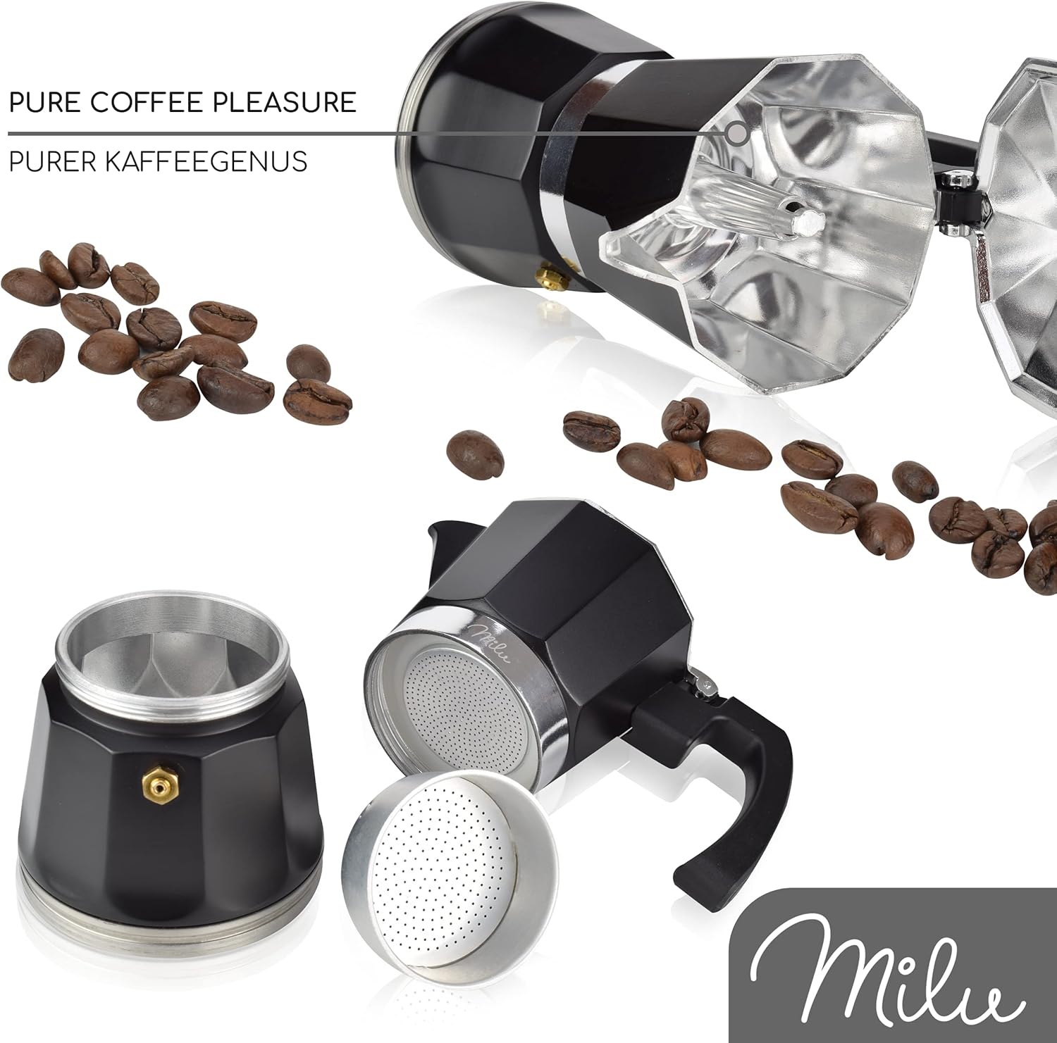 Milu Espresso Maker Induction Hob 3, 6, 9 Cup Aluminium Espresso