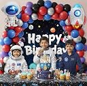 Party Propz Space Theme Birthday Decoration Kit For Boys – 65 Pcs, Space Backdrop, Astronaut & Rocket Foil Balloons, Latex Balloons,Astronaut Theme Birthday Decorations for Boys (Foil,Latex) gallery image
