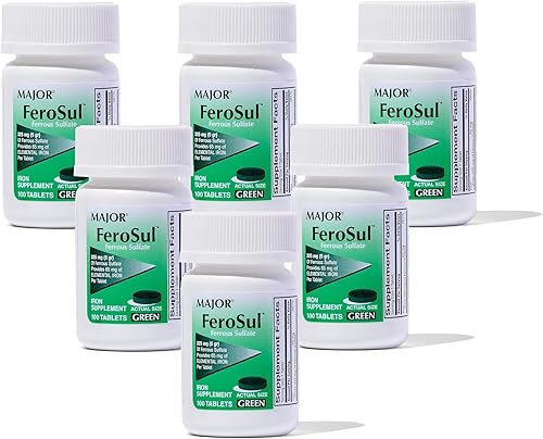 Miniatura 7 de Paquete de 3 FeroSul 325mg (5GR) recubierto de sulfato ferroso fácil de tragar 100 ct. tabletas (verde)