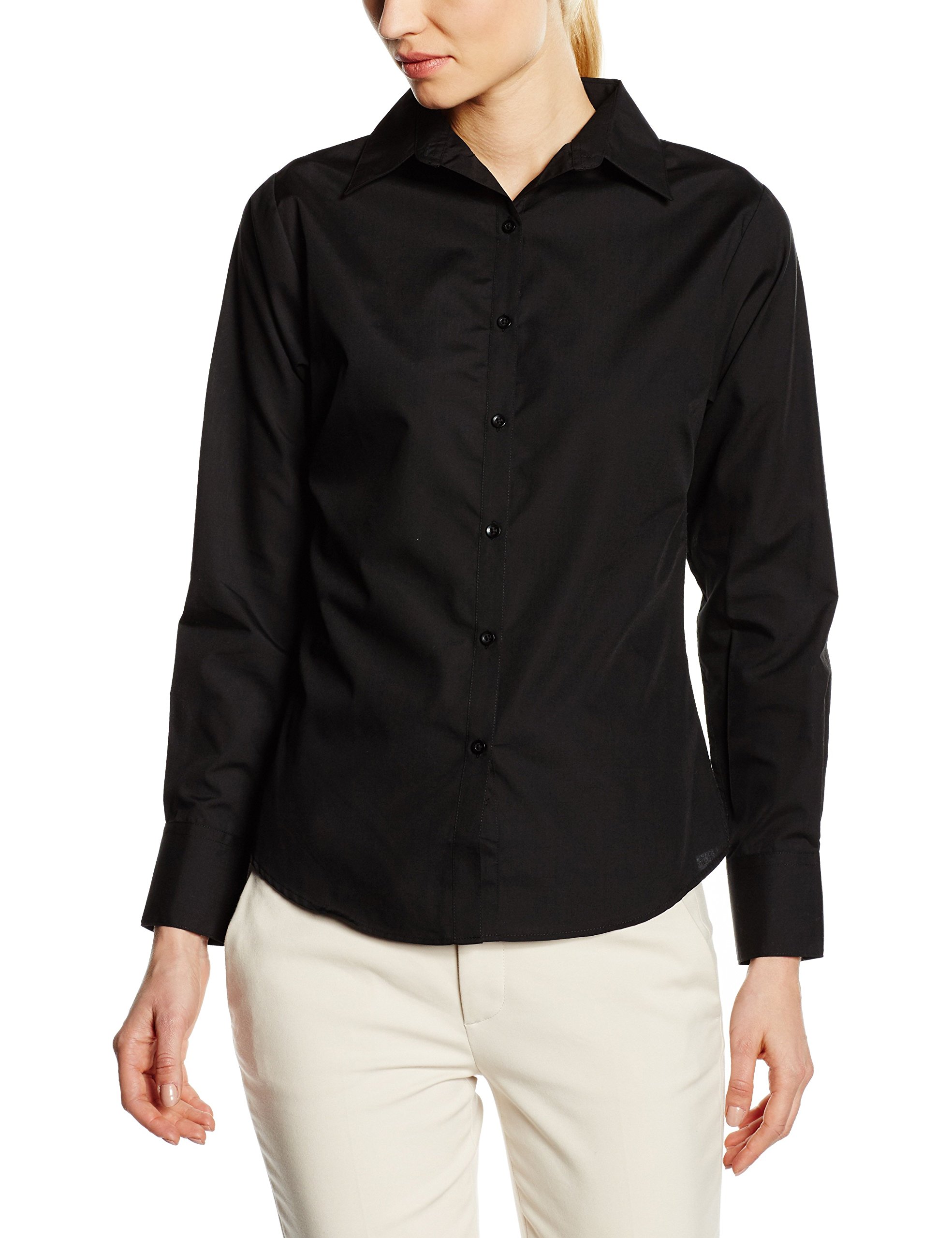 Premier Workwear Ladies Long Sleeve Poplin Blouse Black 8
