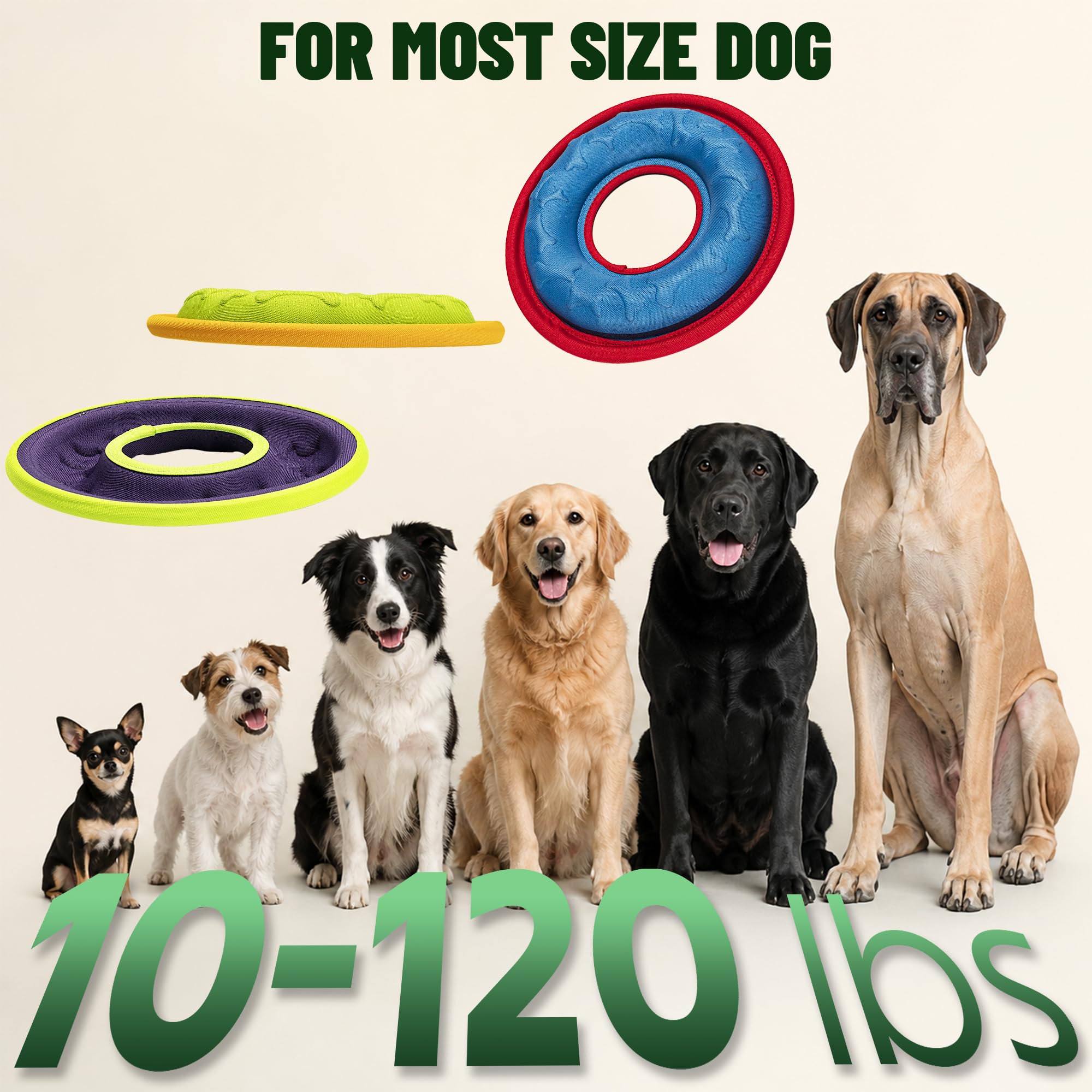 Lot de 3 disques volants pour chien, jouets interactifs pour chien, jouets à attraper et à rapporter pour chiens de petite, moyenne et grande taille, flottent dans l'eau et sans danger pour
