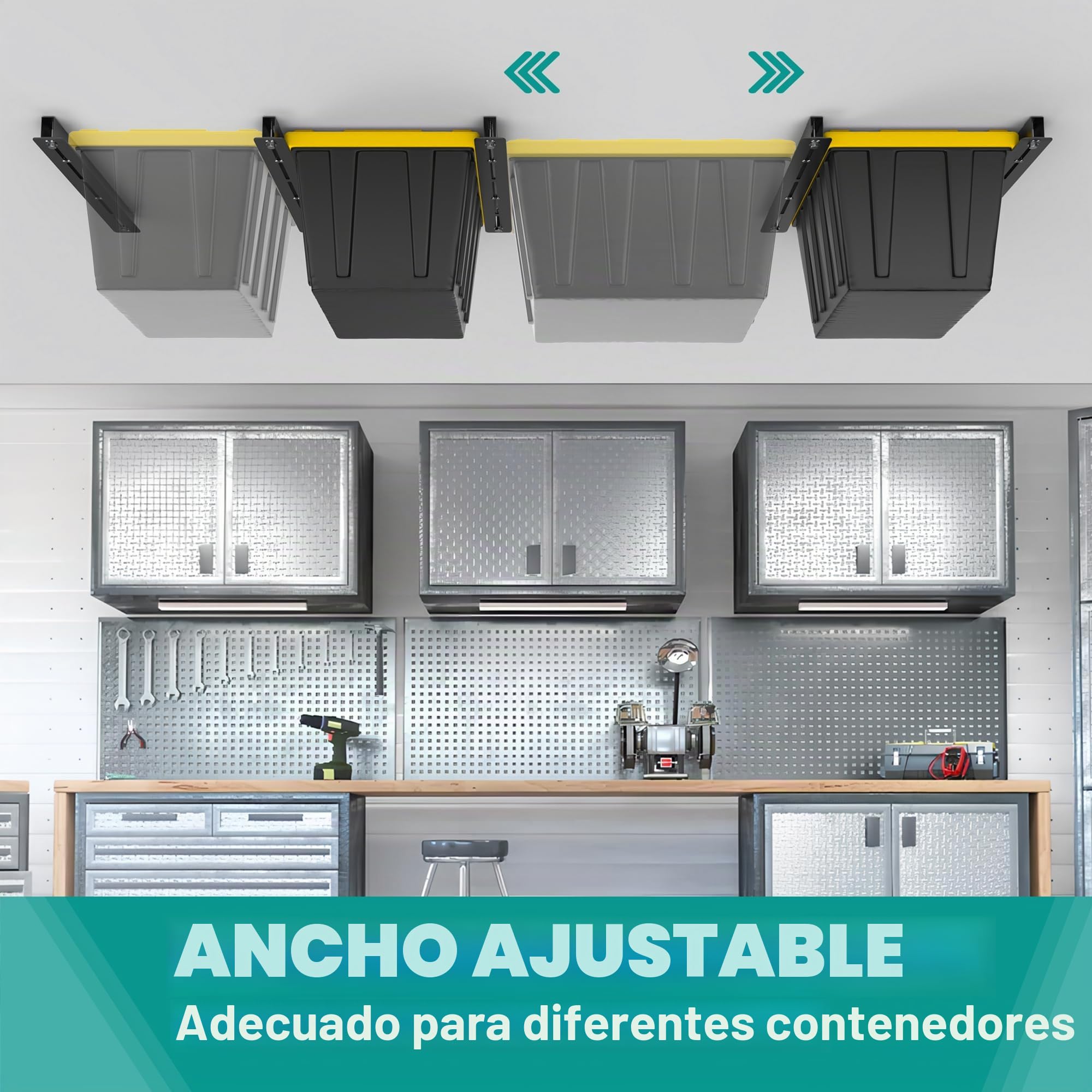 EVERHANGER Estante de almacenamiento de techo, estante de almacenamiento de garaje resistente, sistema de almacenamiento de contenedores de techo ajustable, 6 juegos para 5 contenedores, 26 pulgadas