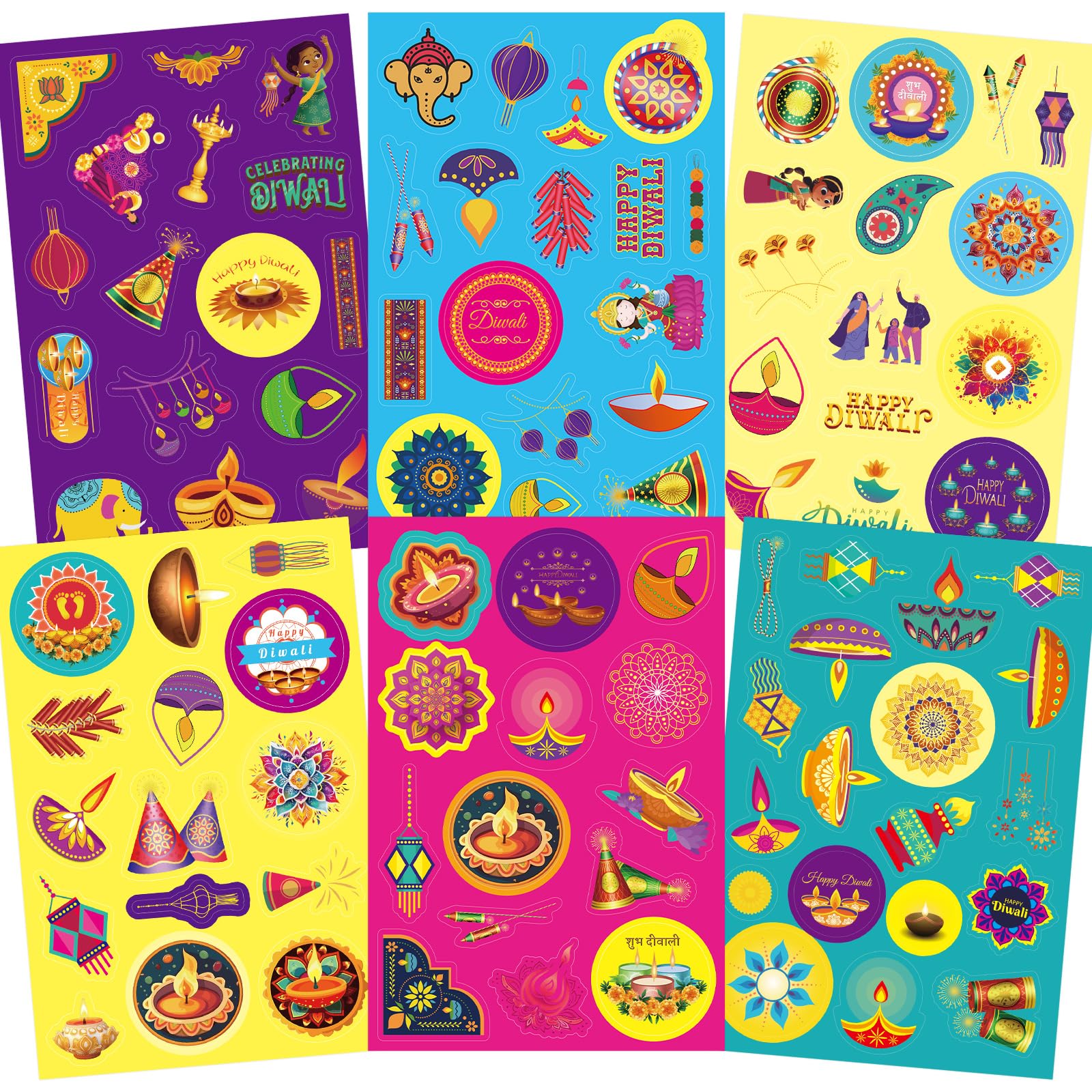 Cholemy 1000 Stück Happy Diwali Aufkleber – 3,8 Cm Rund, 16 Designs, Für Partydekoration, Geschenke & DIY
