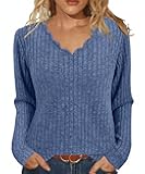 Womens Sweaters Casual Long Sleeve V Neck Lightweight Tunic Pullover Sweater Tops