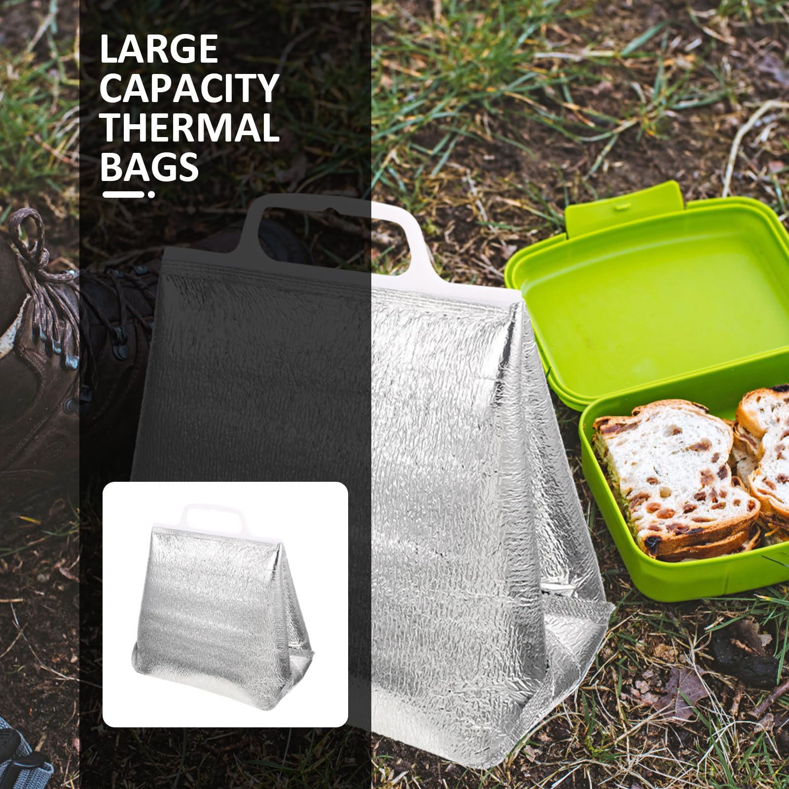 10 Stück Isolierte Tragetaschen mit Großer Kapazität Faltbare Thermotaschen aus Verschleißfestem Material Leichte Lebensmittelbeutel zum Mitnehmen für Heiße und Kalte Speisen