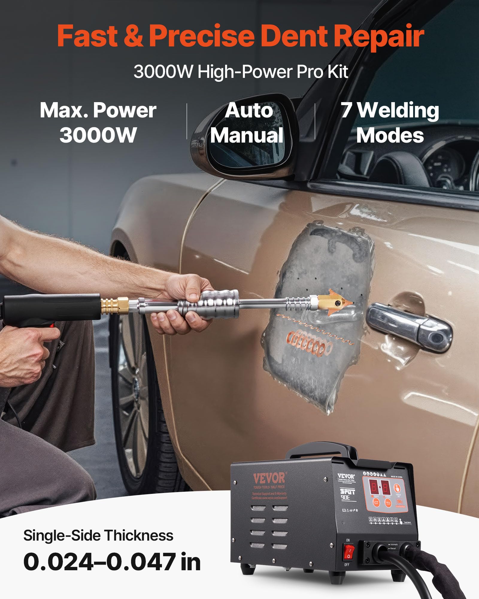 VEVOR Kit de Réparation Extracteur de Bosses G90E 3KW Débosselage Panneau Véhicule