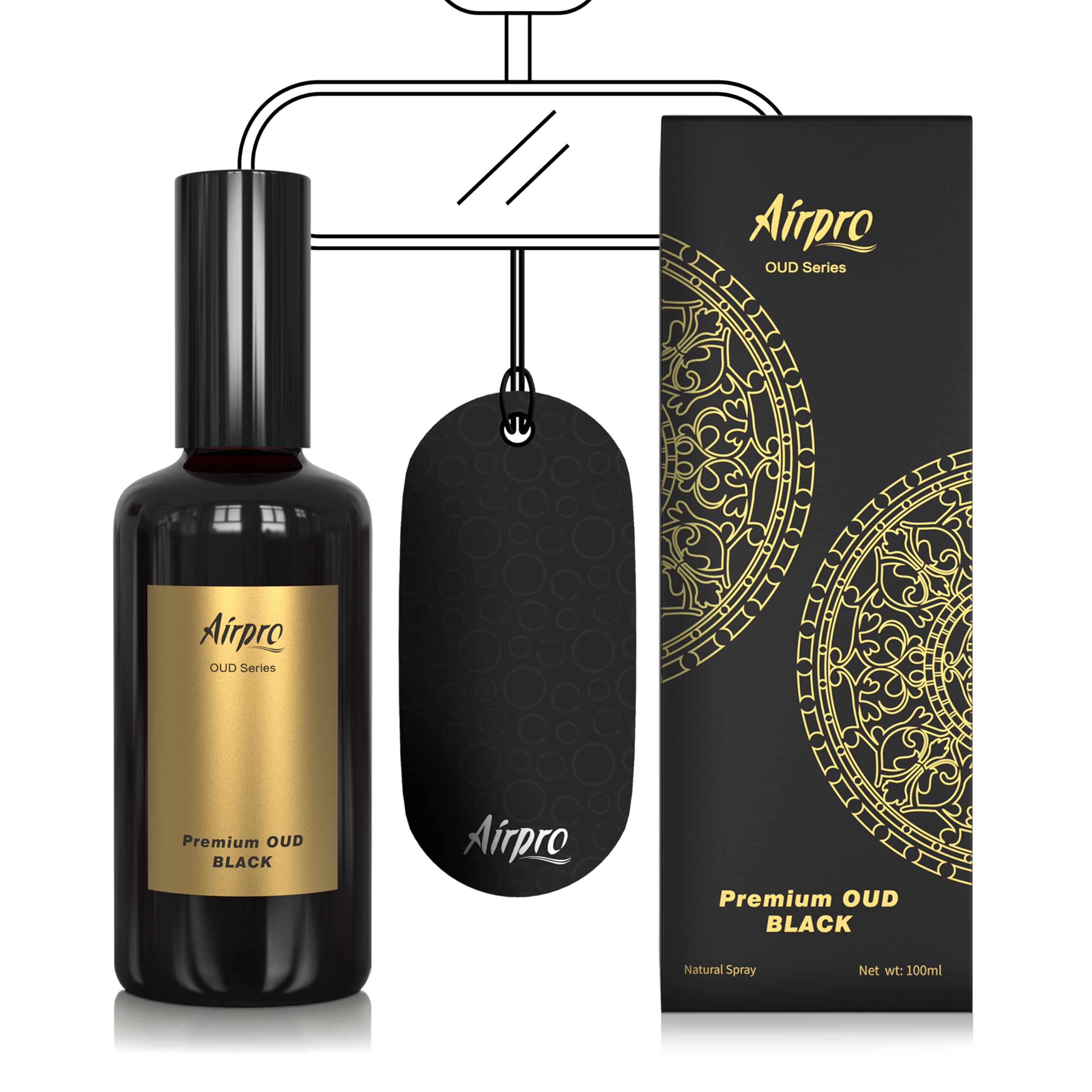 Airpro Luxury Oud Black Car Perfume Spray | Oud Car Air Freshener Spray | Long Lasting Fragrance for Car, Office, Home & Room | Premium Car Accessories | Luxury Car Perfume | 100ml