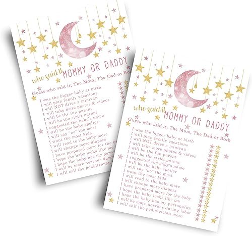Miniatura 1 de Paper Clever Party Twinkle Little Star - Juego de baby shower para niñas, 25 tarjetas de juego de Adivina quién mamá o papá, divertidas actividades