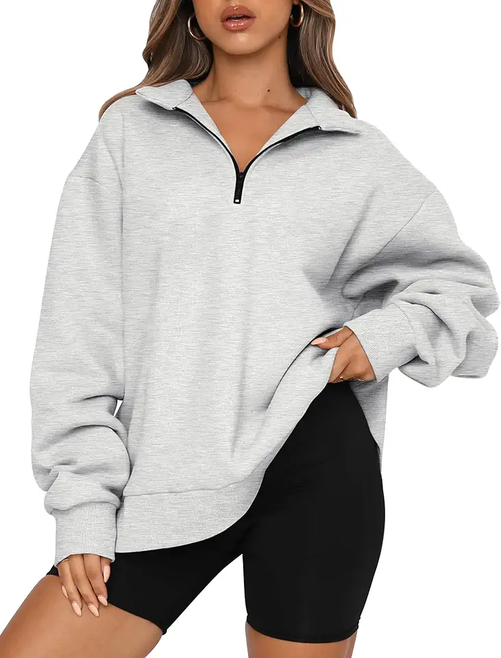 Trendy Queen Womens Oversized Sweatshirts Fall Sweaters Fashion Hoodies Half Zip Pullover Long Sleeve Shirts Clothes OEKO-TEX STANDARD 100