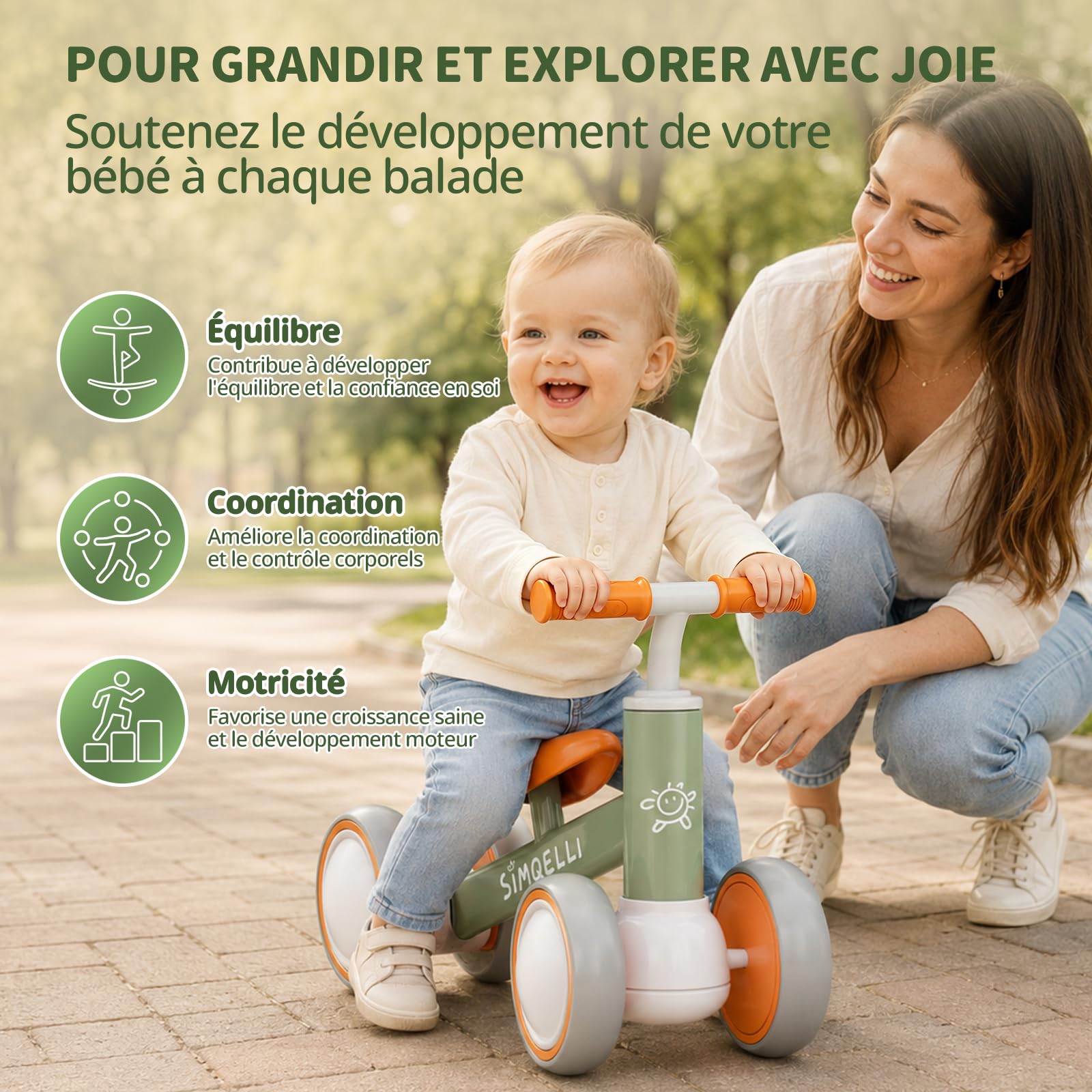 Draisienne Bebe 1 an, Jouet Enfant pour 10-24 Mois, Vélo sans Pédales, Porteur Enfant 1 an, 4 Roues Vélo d'équilibre pour Garçons et Filles, Premier Cadeau Bébé Anniversaire Noel