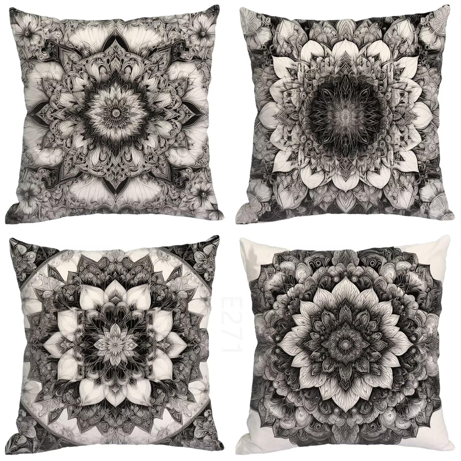 Boemia Federe Cuscini Divano 55x55cm,4 Pack retrò Estate Esterno Cuscini per Divano,Doppio Lato Quadrato Morbido Cuscini Divano,per Divano Soggiorno Sedia Autunno Dekoration Cuscino,Regali LY-271